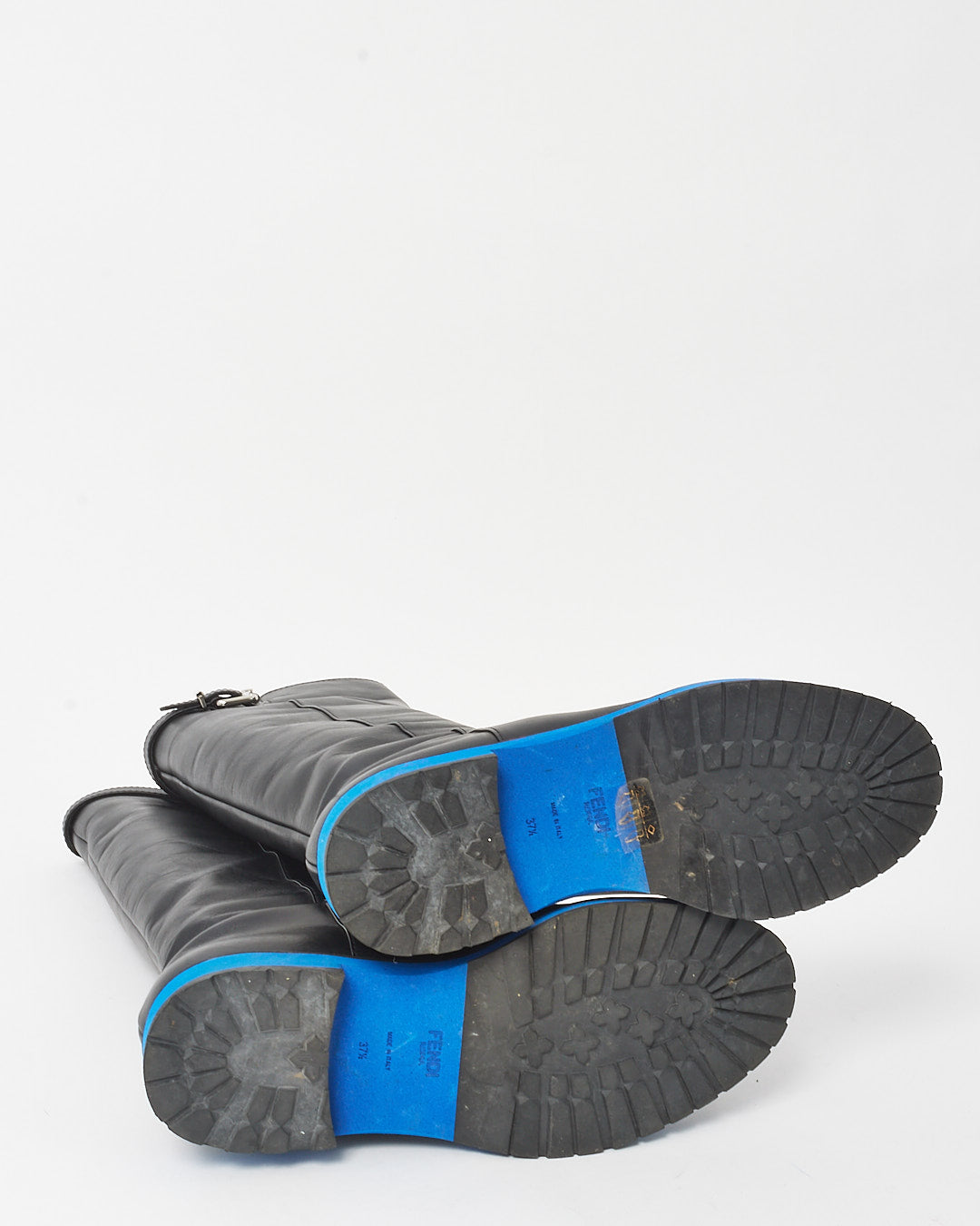 Fendi Black Leather Blue Sole Knee-High Riding Boots - 37.5