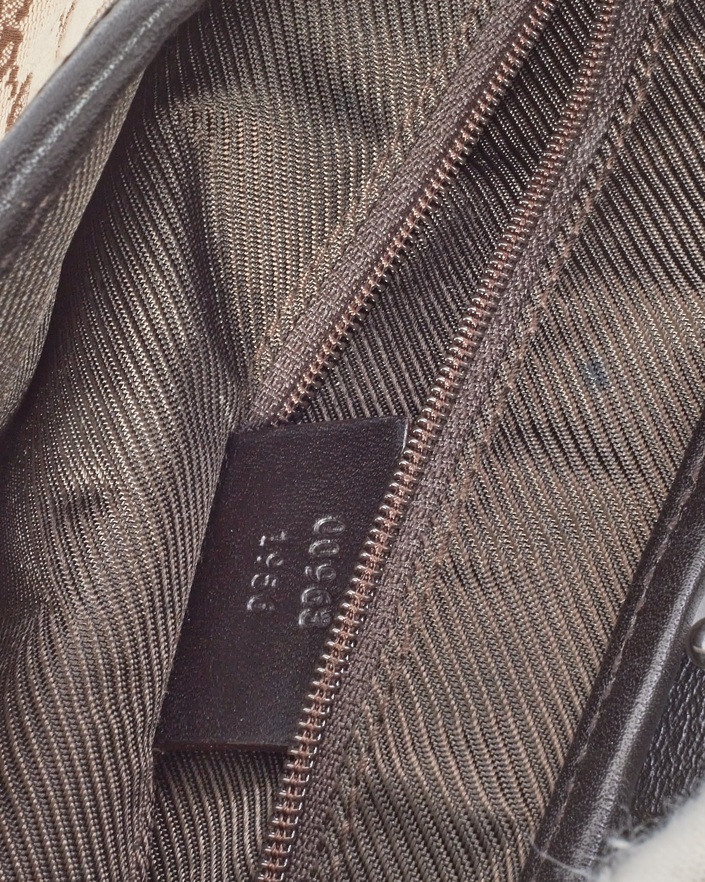 Gucci Vintage Brown Leather Beige GG Monogram Canvas Jackie Shoulder Bag