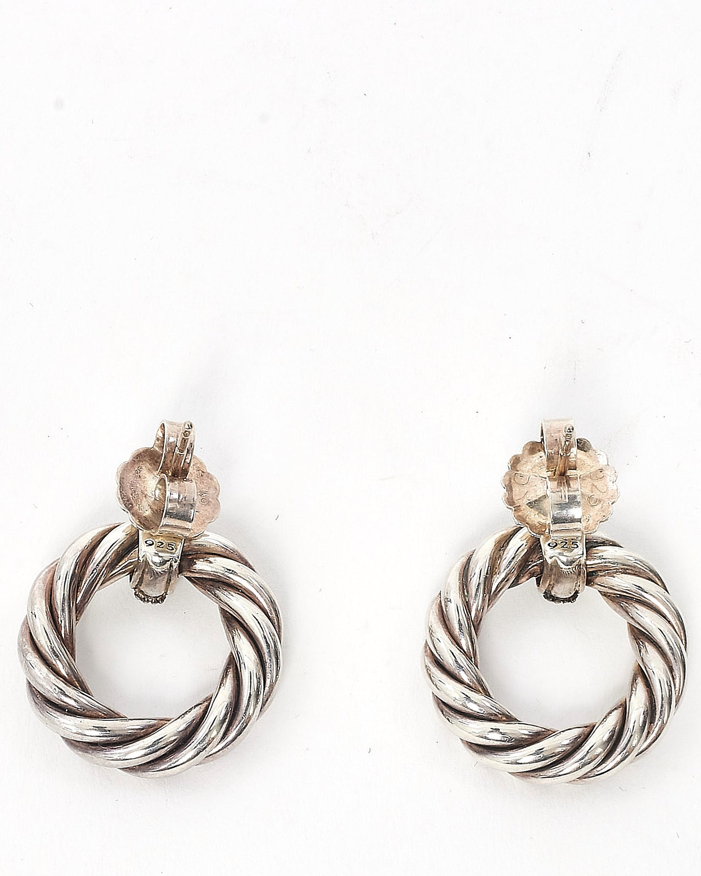 David Yurman Sterling Silver Diamond Cable Door Knocker Drop Earrings