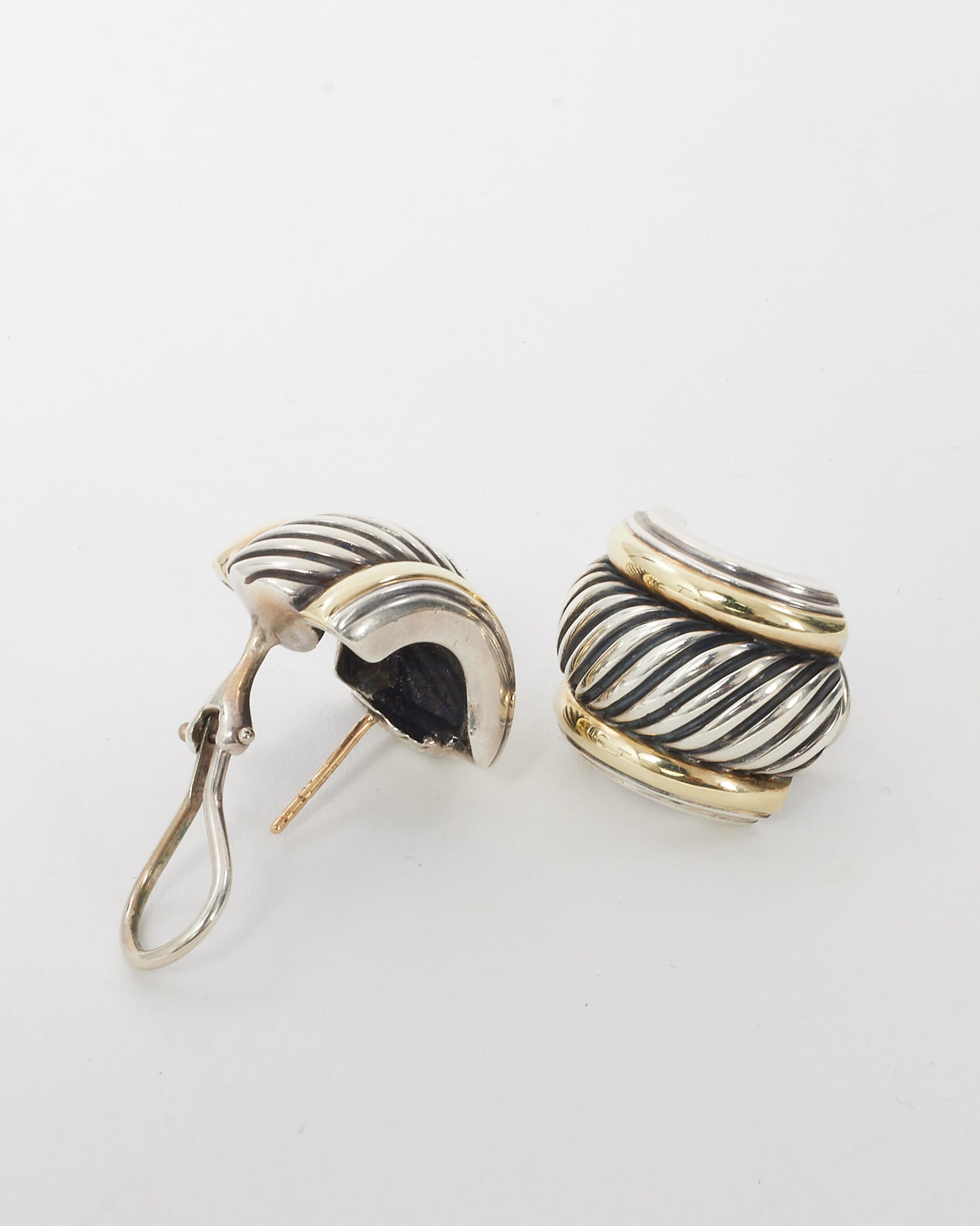 David Yurman Sterling Silver and Gold Cable Hoop Clip-On Earrings