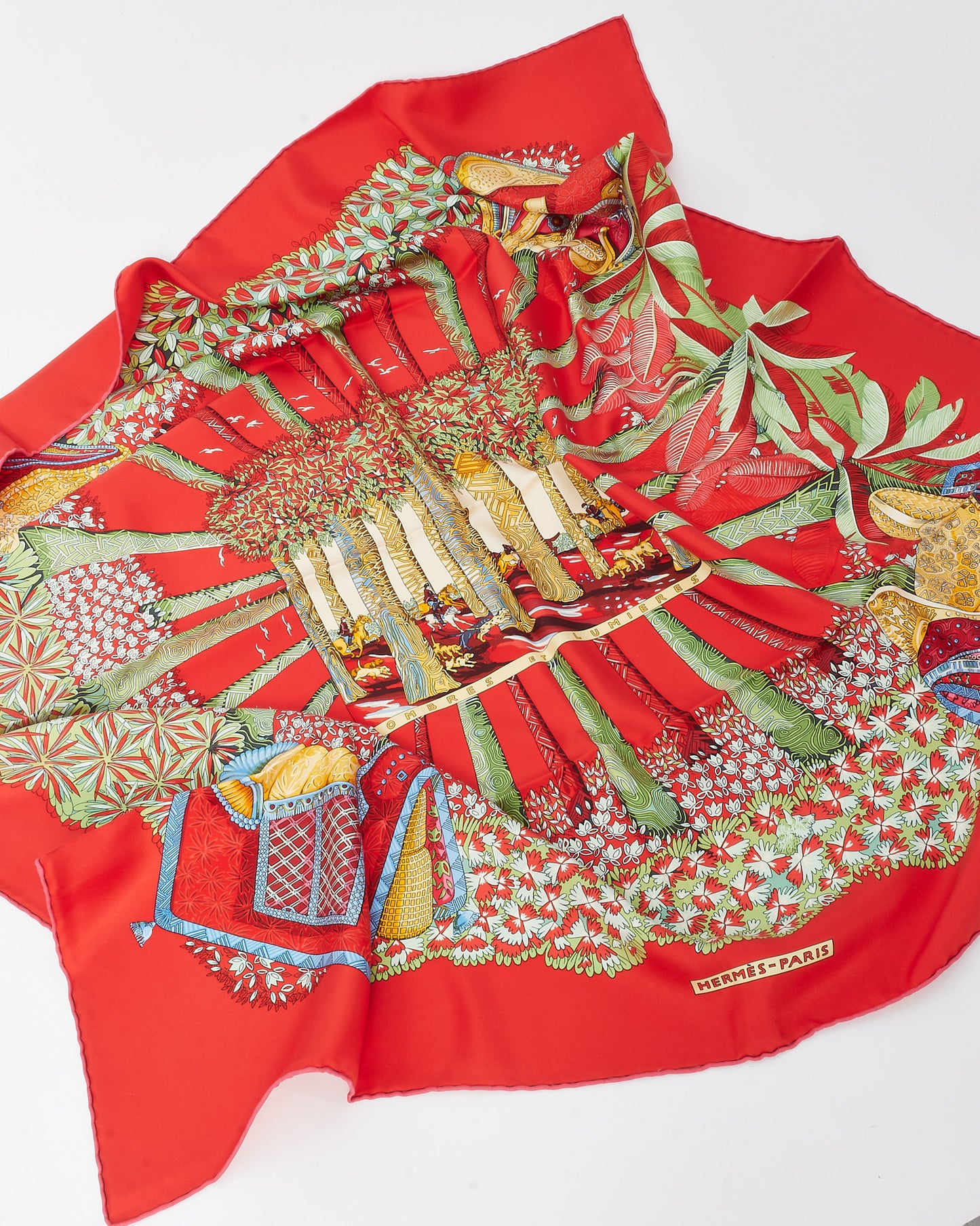 Hermès Red Multi Ombres et Lumières Silk Scarf