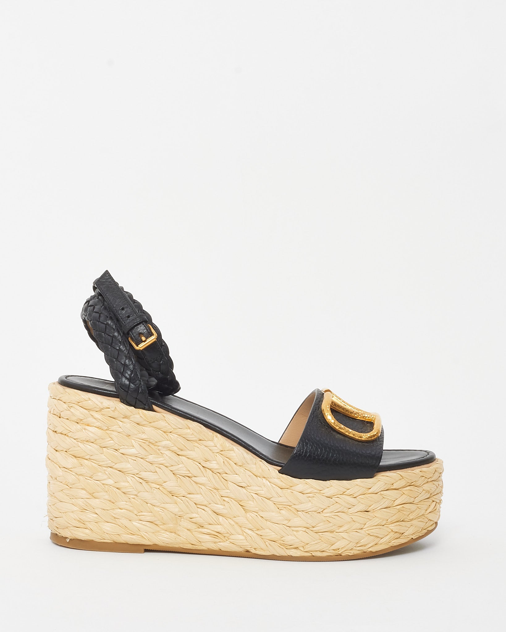 Buy Valentino Garavani Black Leather VLogo Espadrilles Wedges