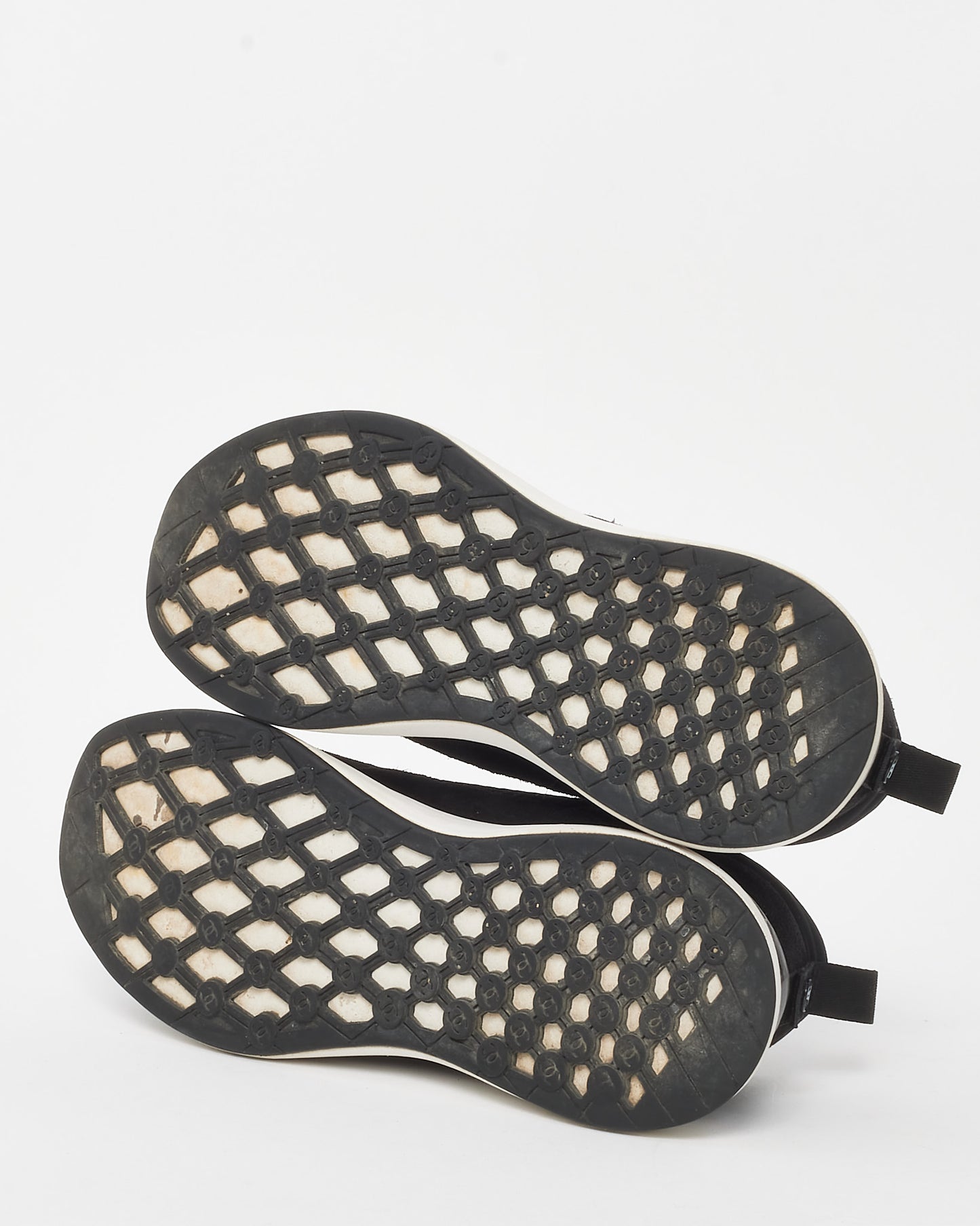 Chanel Black Suede and Mesh Lycra CC Logo Sneakers - 38.5