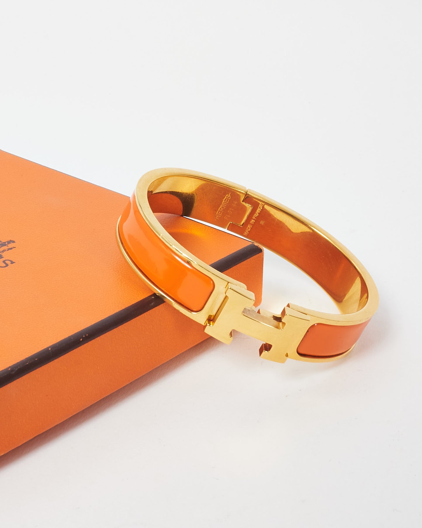 Hermès Gold and Orange Enamel H Clic Clac Bracelet - PM
