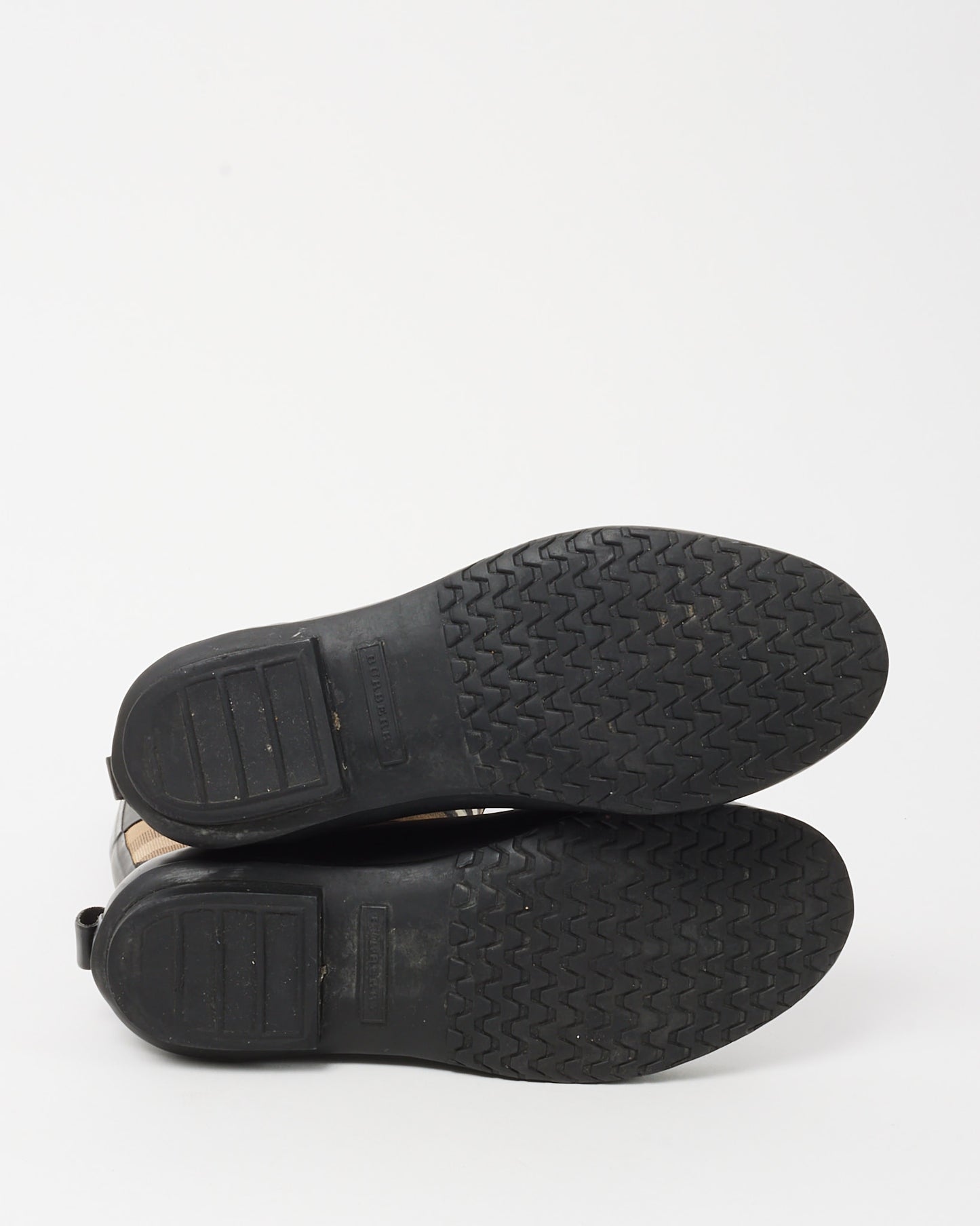 Burberry Black Rubber and Beige Check Rain Boots - 37