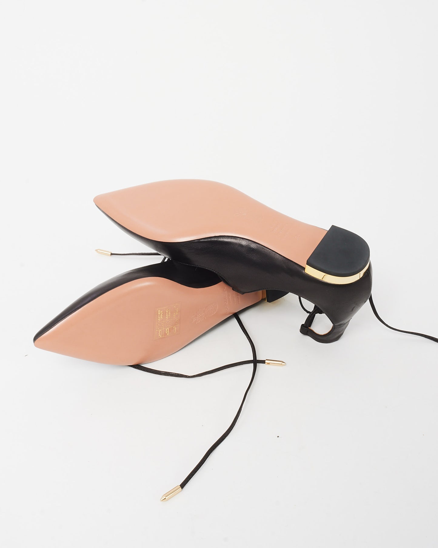 Aquazzura Black Leather Lace Up Pointed Toe Christy Flats - 36