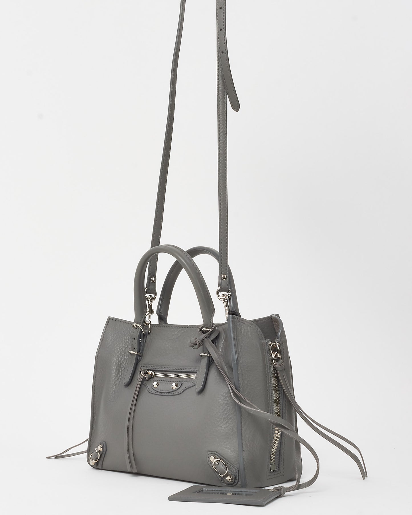 Balenciaga Grey Calfskin Papier Mini A4 Zip Around Tote with Strap
