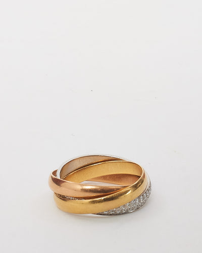 Cartier Rose/Yellow/White Gold Diamond Half Pave Small Model Trinity Ring