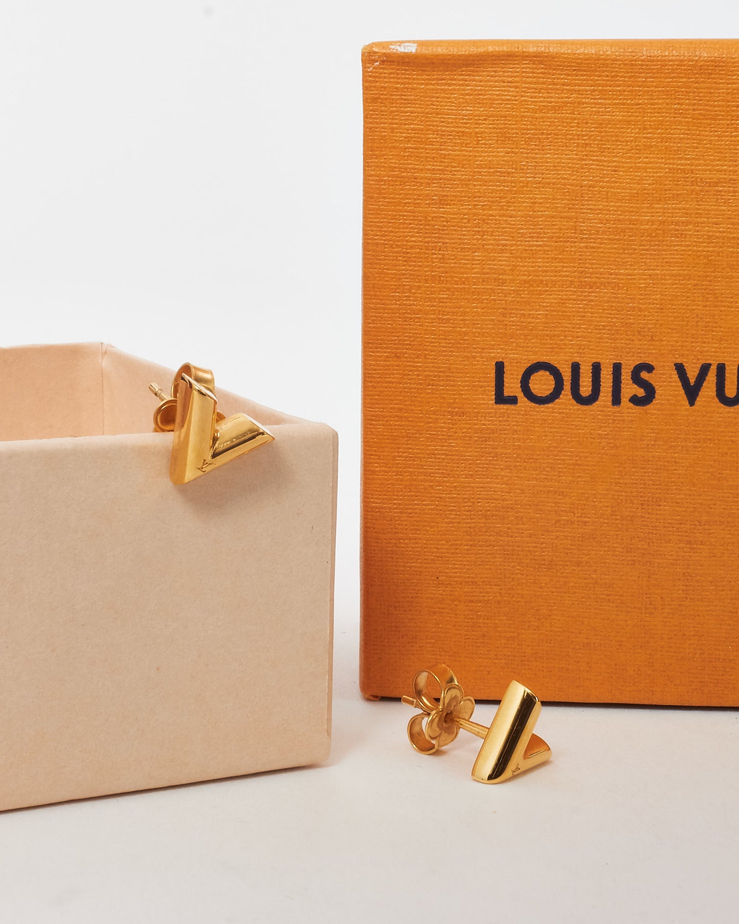 Louis Vuitton Gold Essential V Stud Earrings