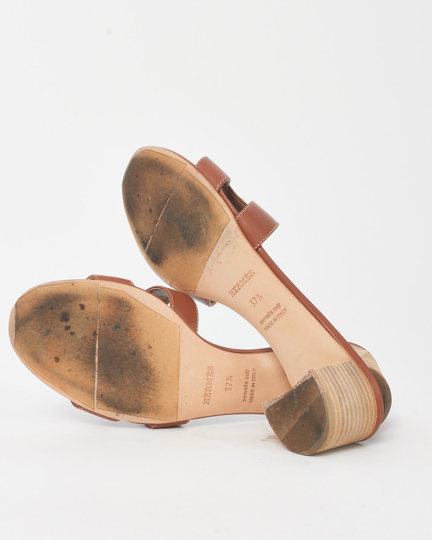 Hermès Tan Gold Leather H Oasis Sandals - 37.5