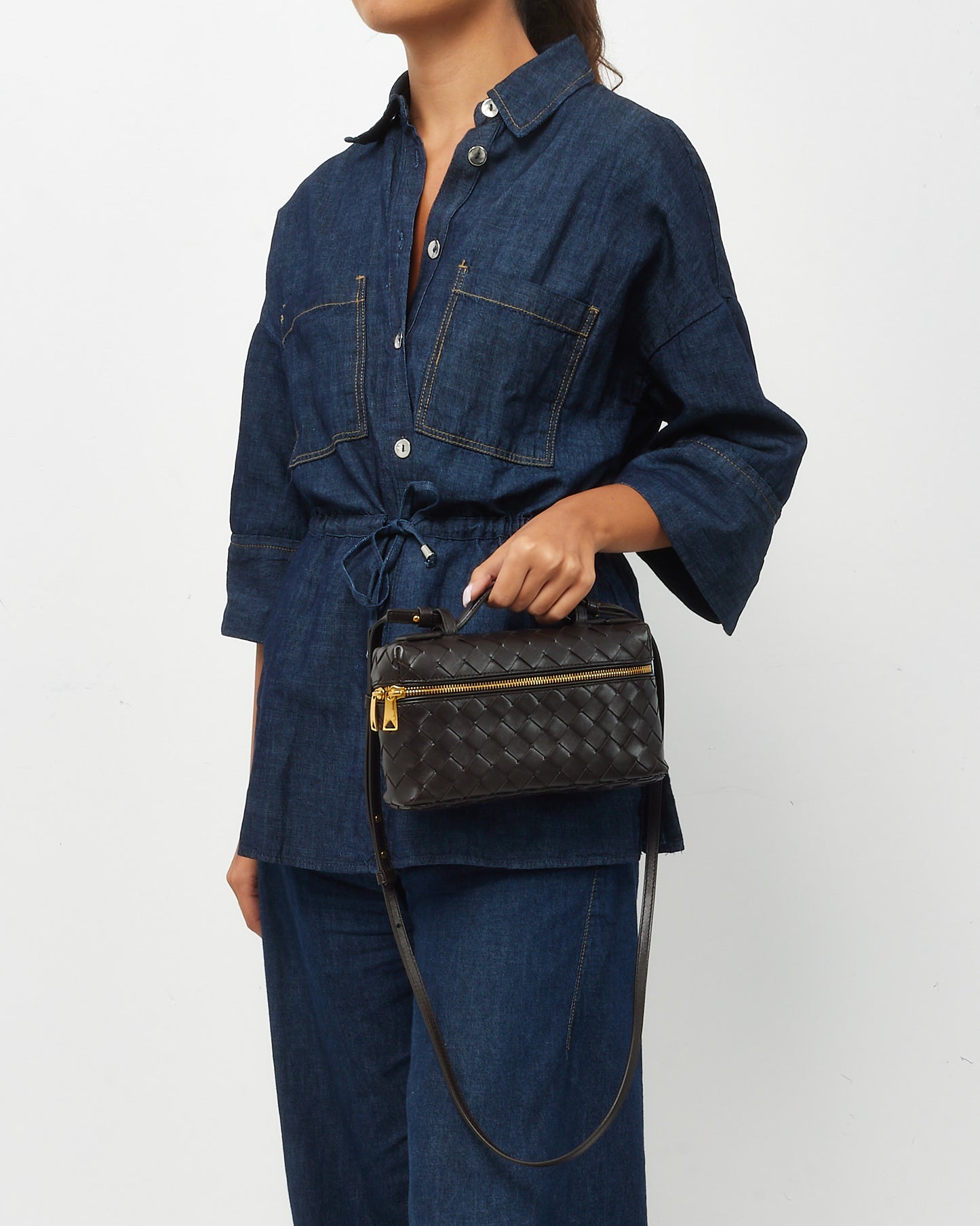 Bottega Veneta Black Intrecciato Leather Bang Bang Crossbody Bag