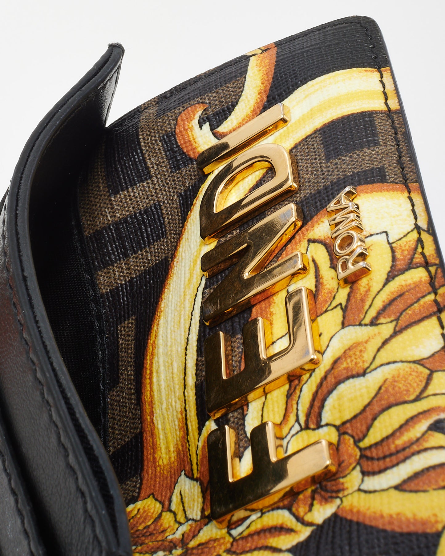 Fendi x Versace Tobacco/Black/Gold Glazed Coated Canvas Fendace FF Card Holder Wallet