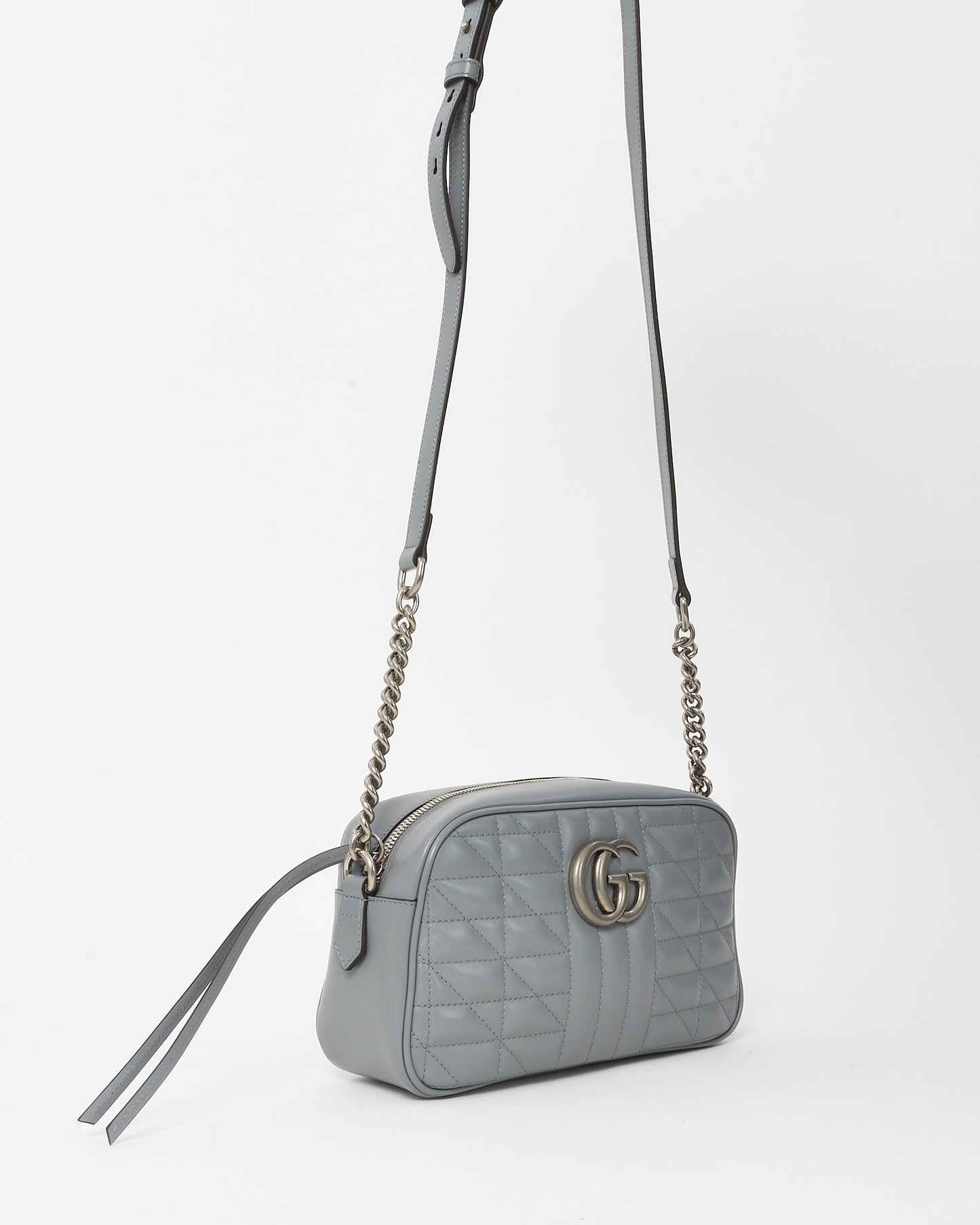 Gucci Grey Calfskin Matelassé Leather Aria Small GG Marmont Camera Bag