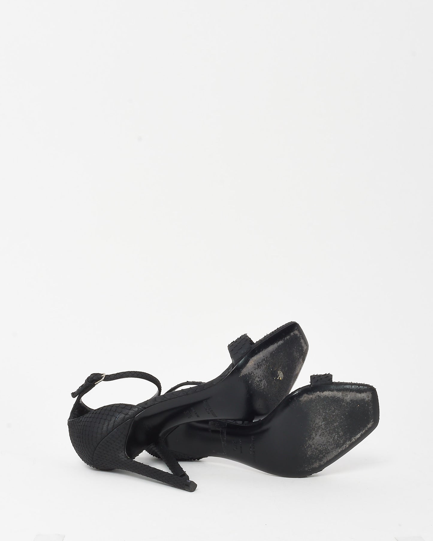 Saint Laurent Black Snakeskin Embossed Leather Amber 110mm Sandals - 37.5