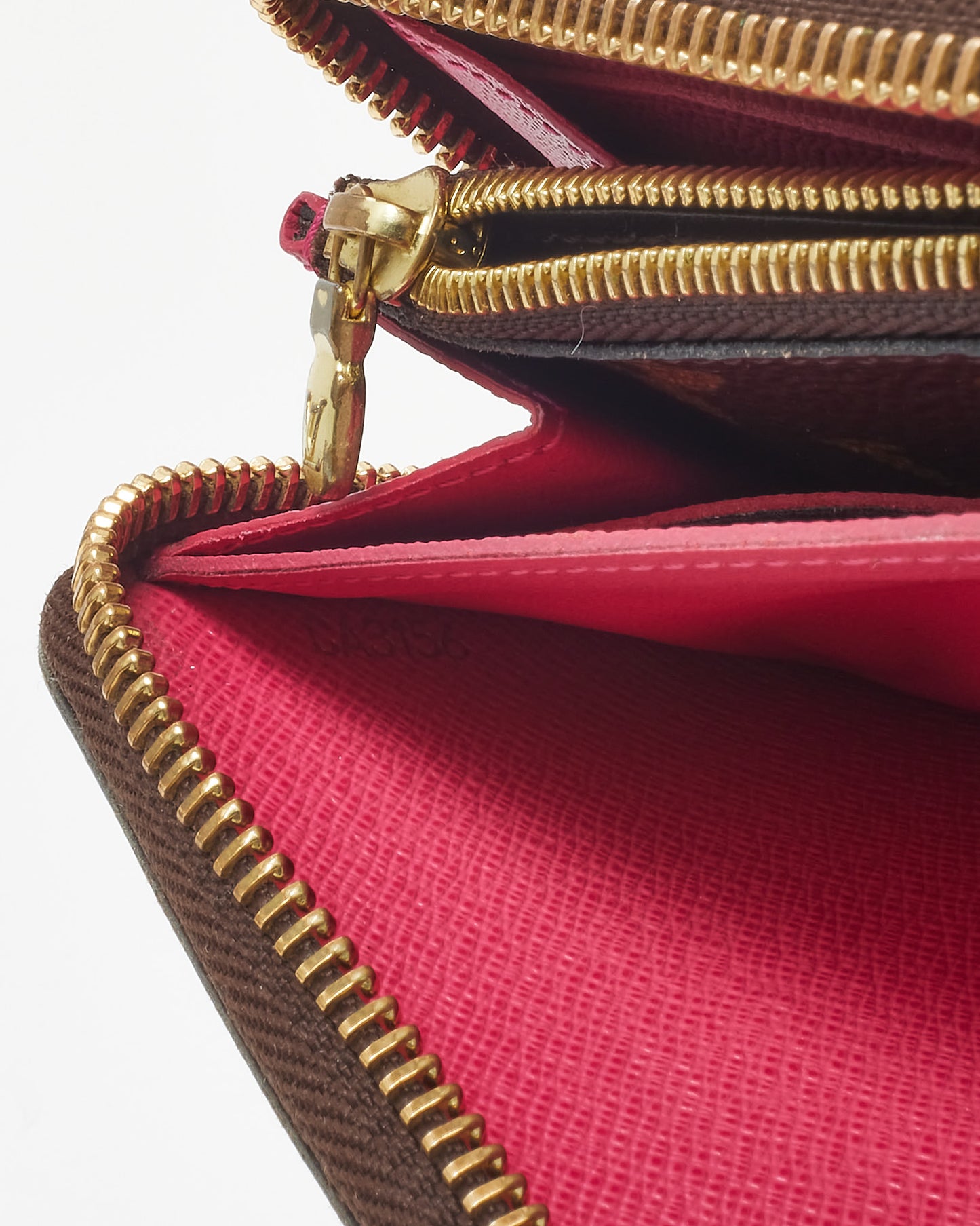 Louis Vuitton Monogram Canvas and Pink Fuchsia Leather Clemence Zippy Wallet