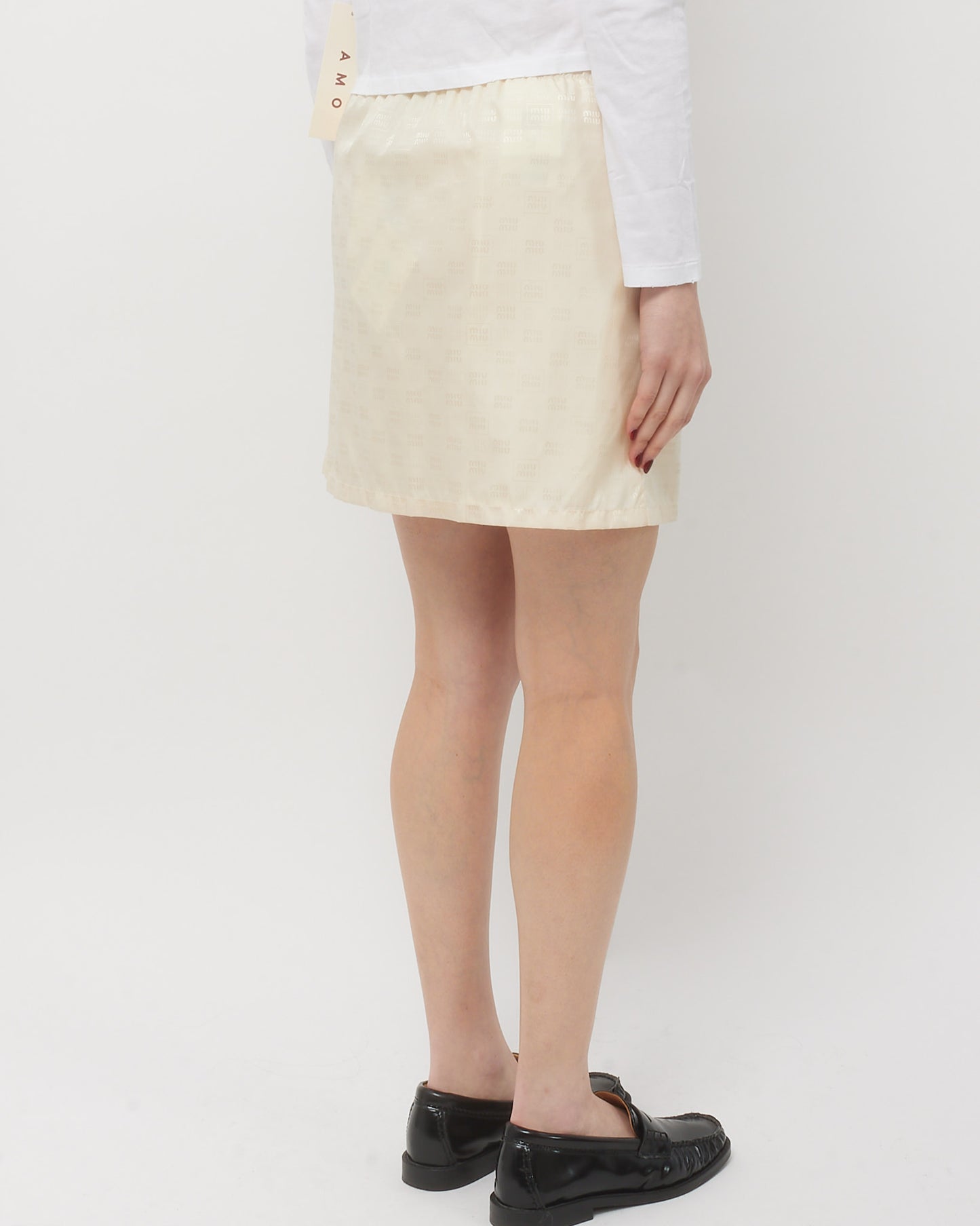 Miu Miu Beige Monogram Nylon Logo Front Zip Skirt - 36