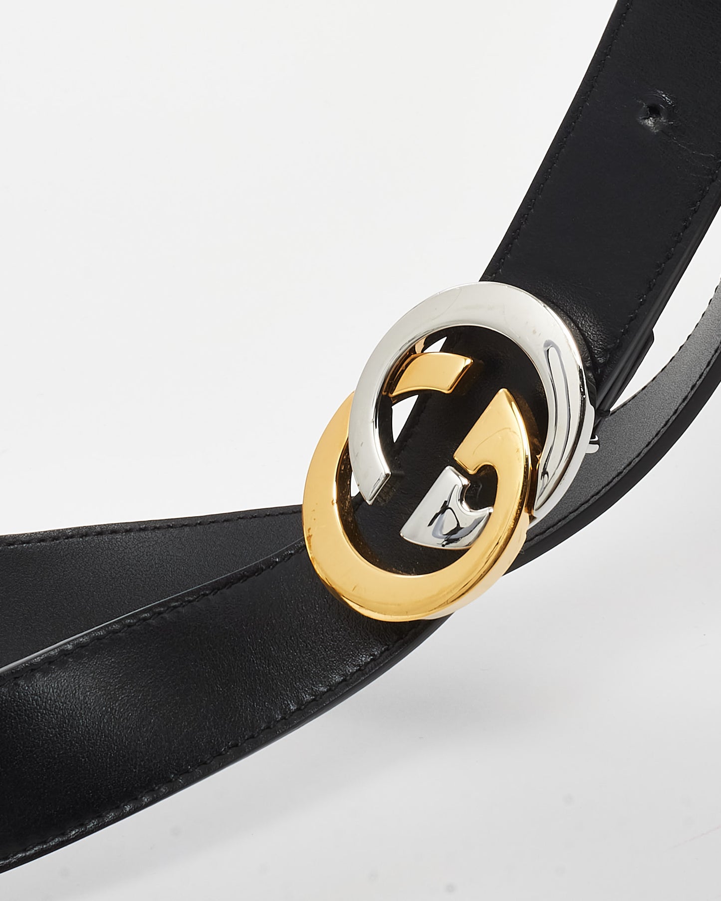 Gucci Black Leather 2-Tone Interlocking G 30mm Belt - 100/40
