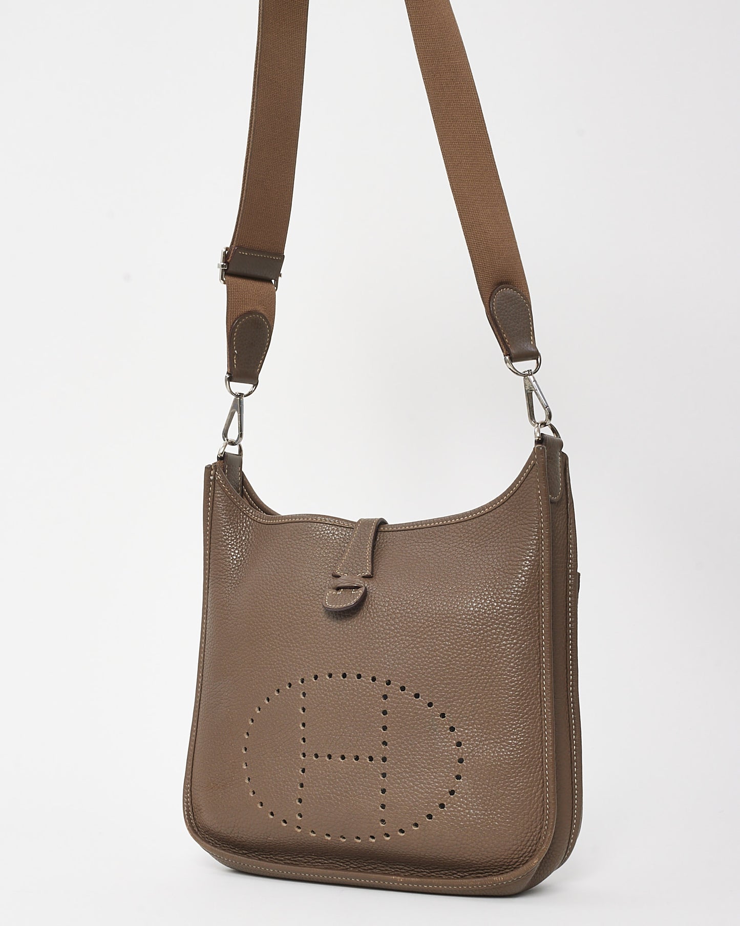 Hermès Etoupe Clemence Leather Evelyne III PM Crossbody Bag