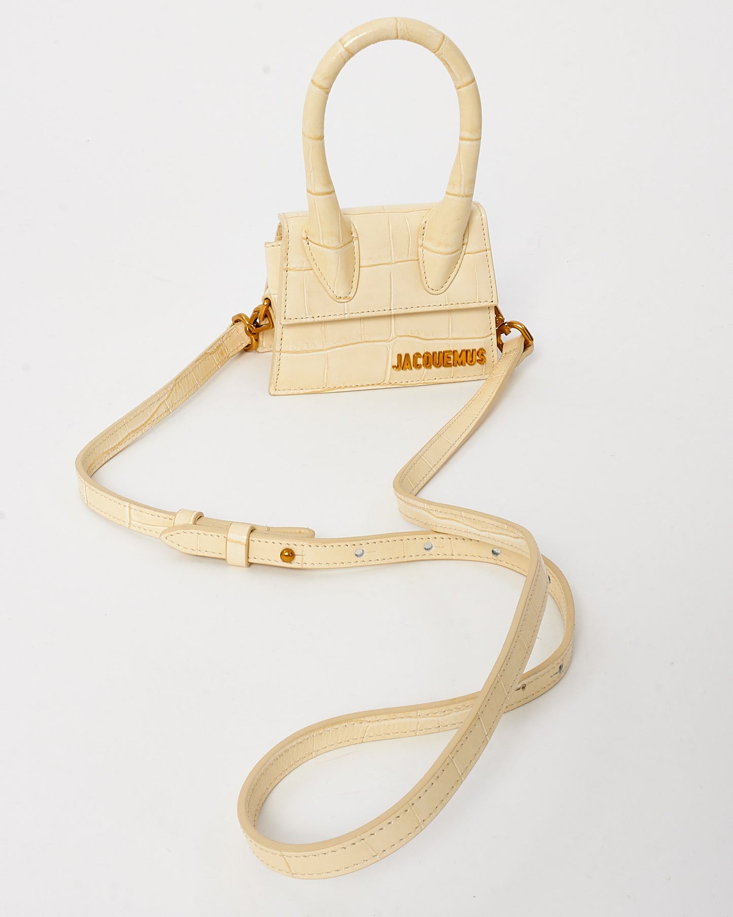 Jacquemus Off-White Croc Effect Leather Mini Chiquito Crossbody Bag