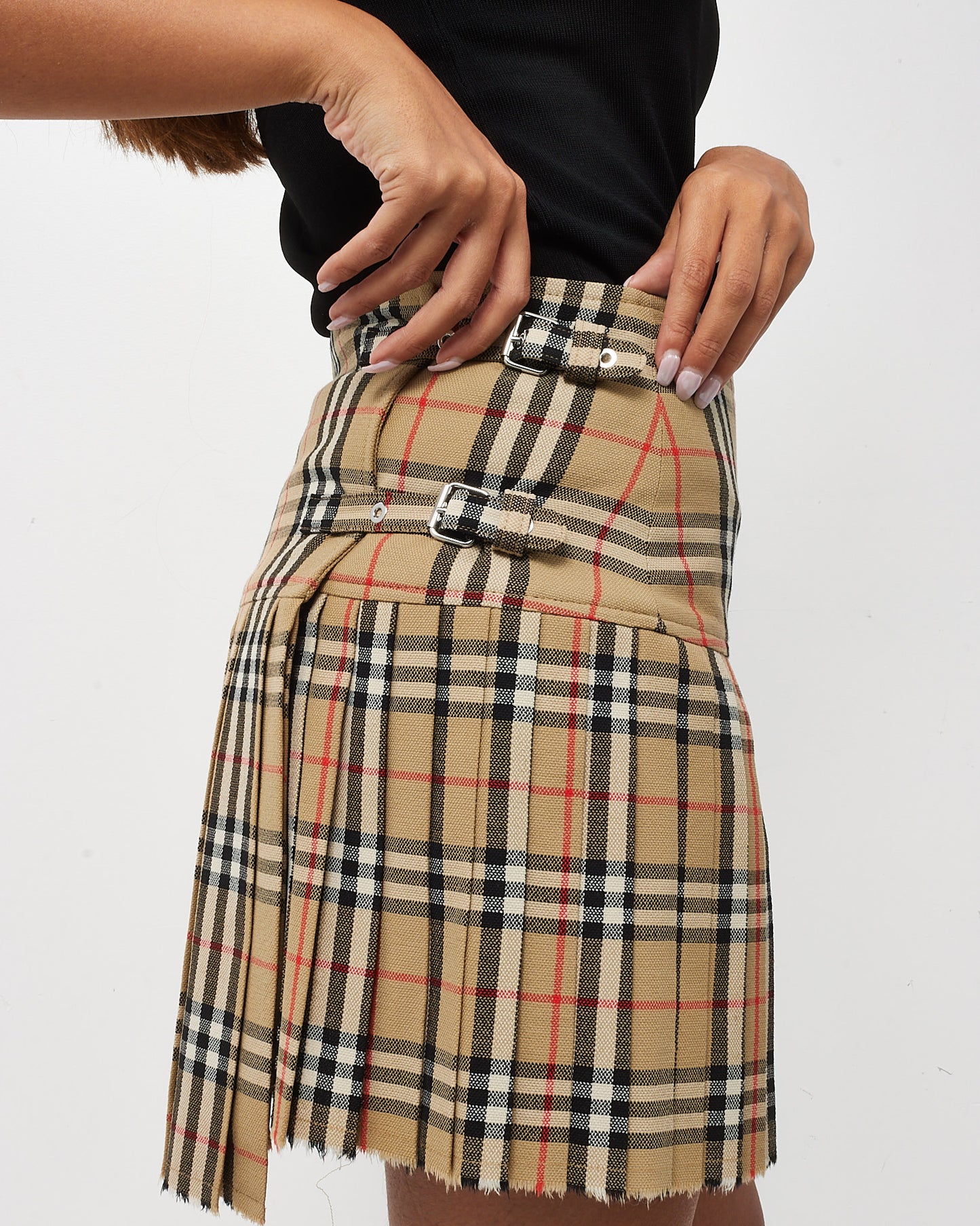 Burberry Archive Beige Check Pleated Wool Mini Kilt Skirt - US 4