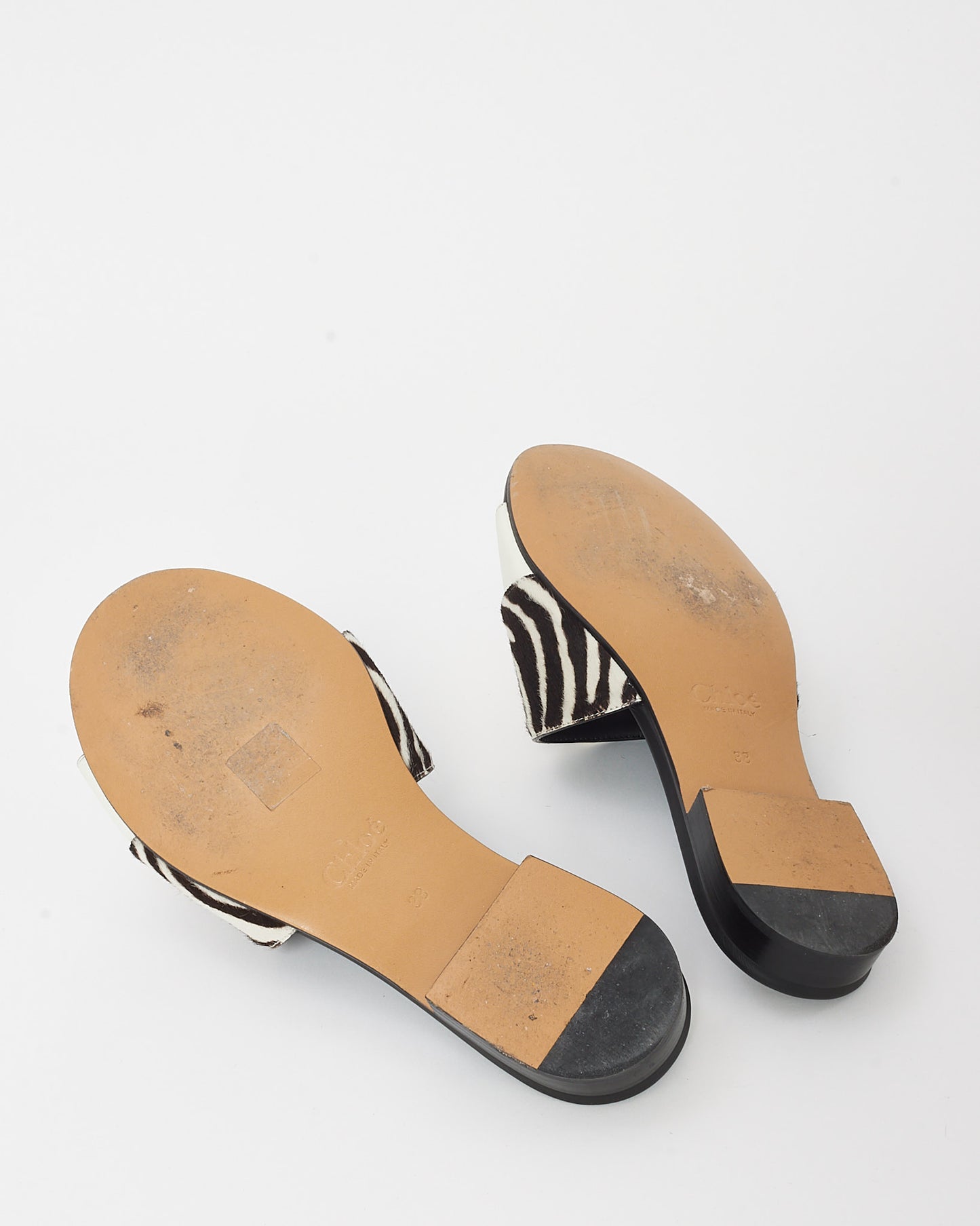 Chloé Black and White Zebra Pony-Hair Calfskin Leather C Sandals - 38