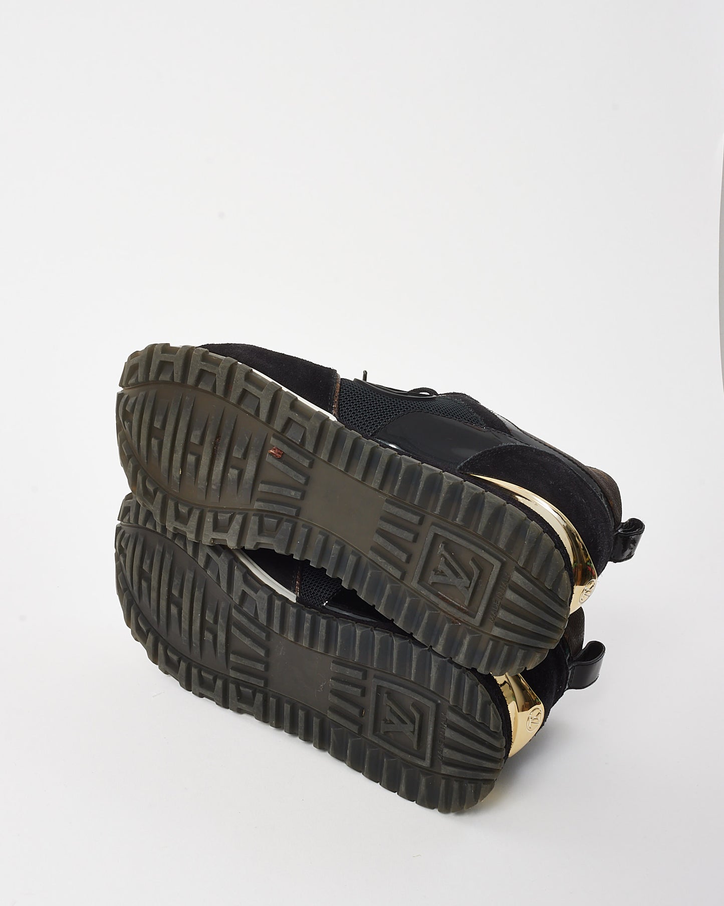 Louis Vuitton Black Leather Monogram Canvas Trim Run Away Sneakers - 40