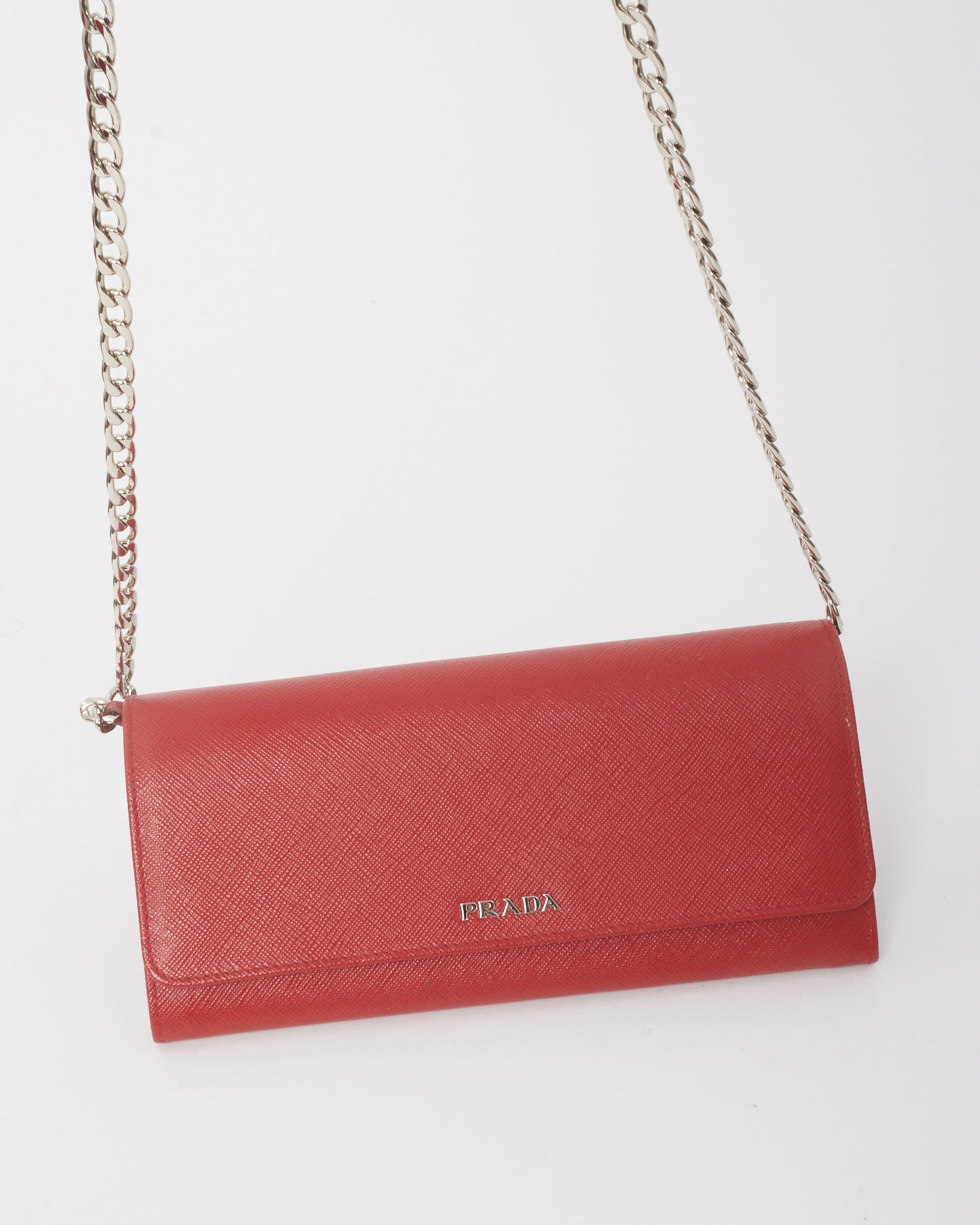 Prada Red Saffiano Leather Bi-Color WOC Wallet on Chain Crossbody Bag