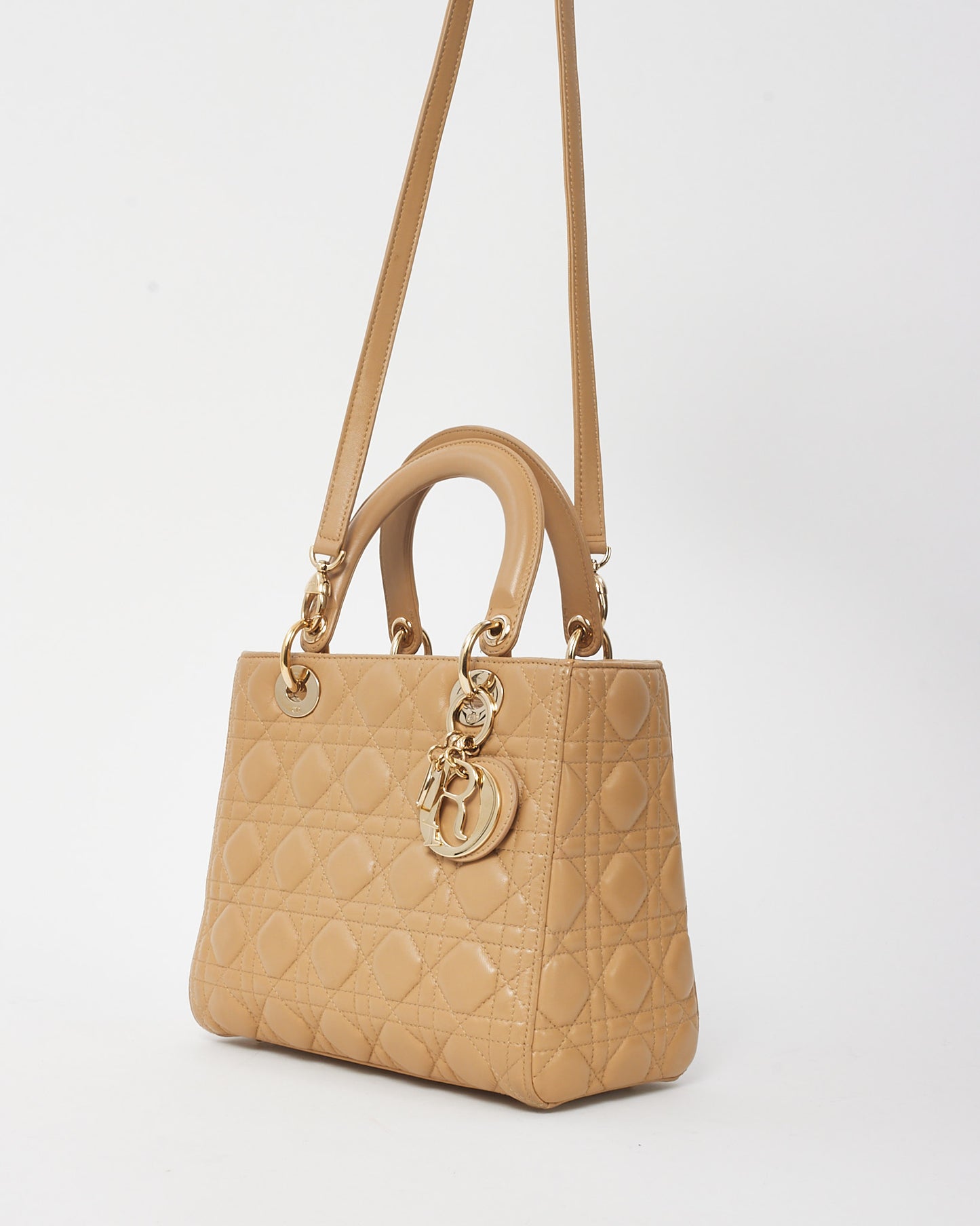 Dior Beige Cannage Leather Medium Lady Dior Bag GHW