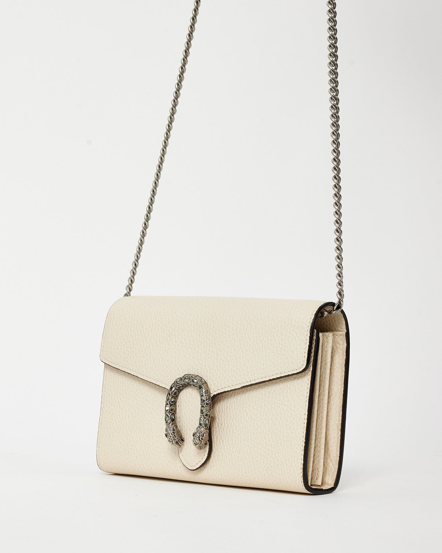 Gucci Cream White Pebbled Leather Dionysus WOC Wallet on Chain Bag