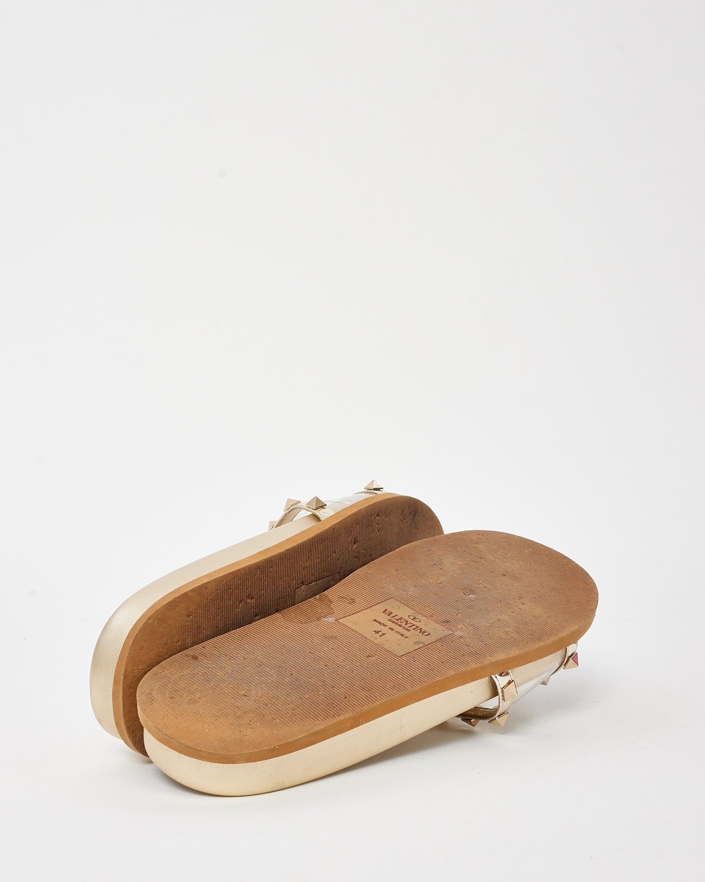 Valentino Gold Leather Clear PVC Rockstud Sandals - 41