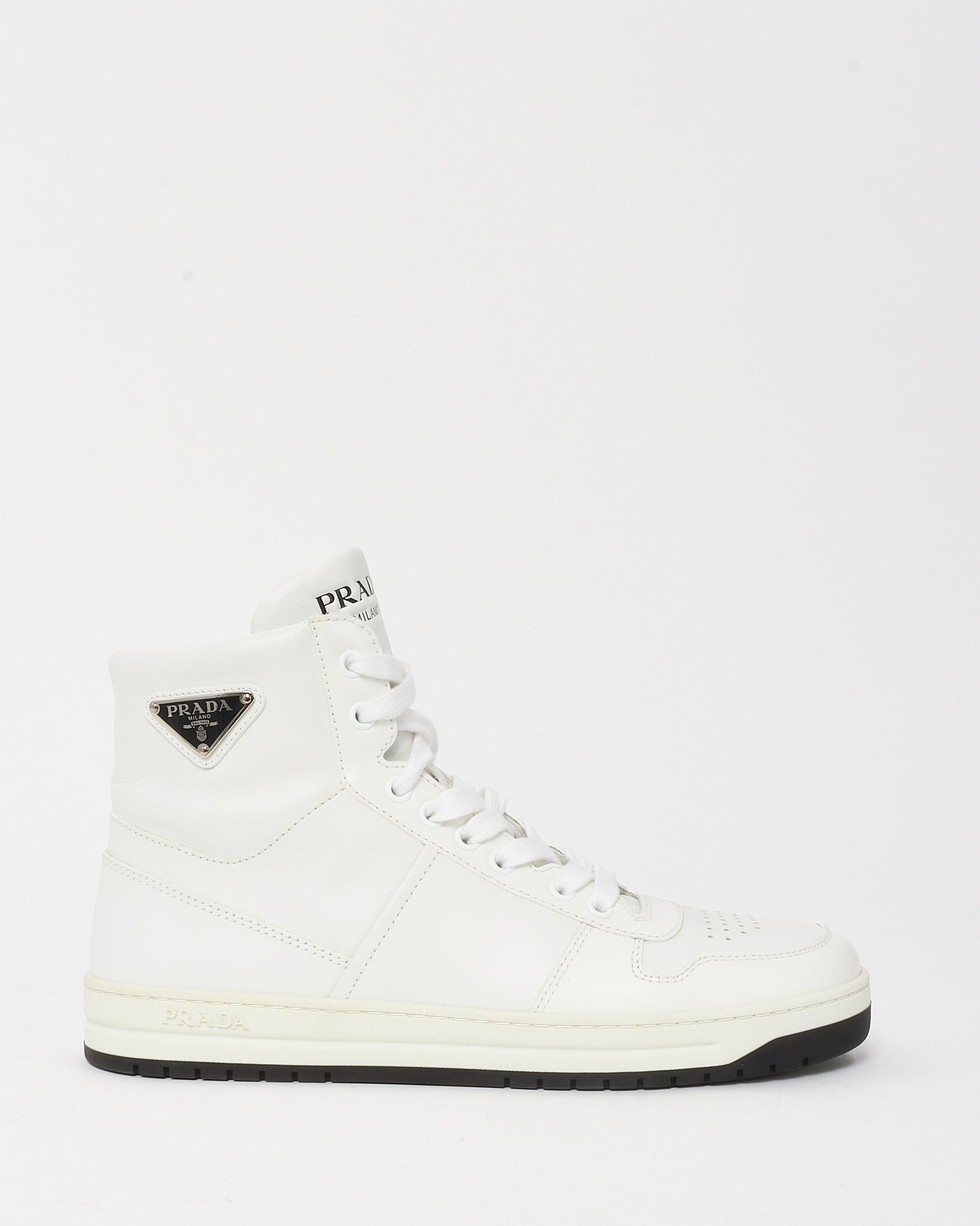 Buy Prada Men's White Leather Logo High-Top Sneakers MEN