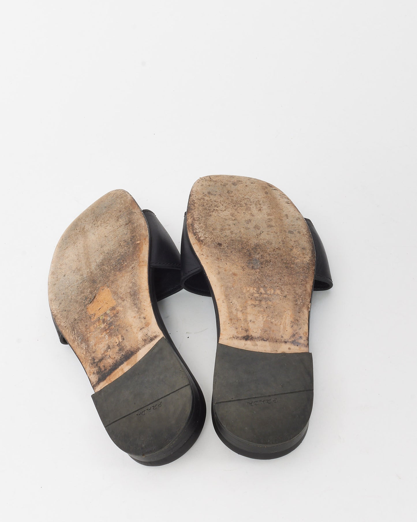 Prada Black Leather Logo Slide Sandals - 37.5