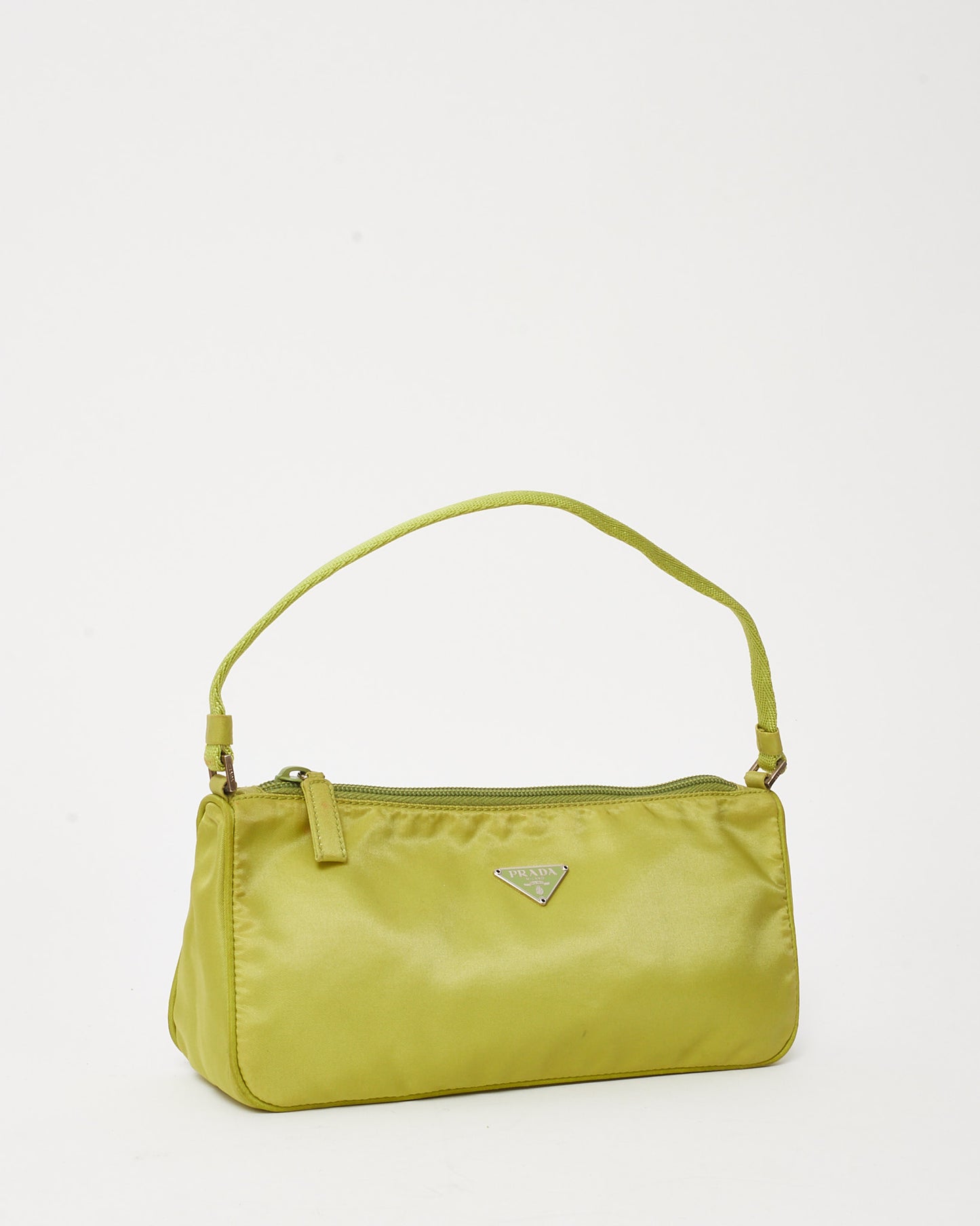 Prada Lime Green Vela Nylon Logo Baguette Shoulder Bag