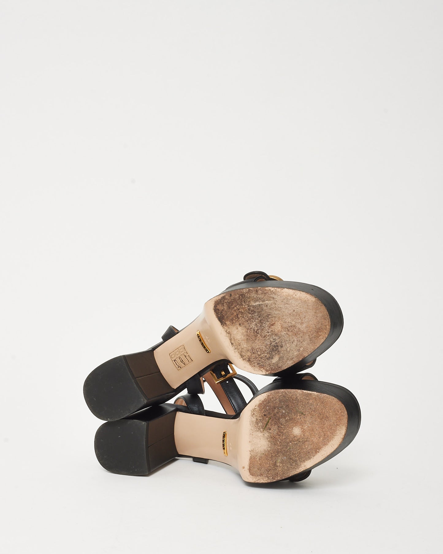 Gucci Black Leather Platform GG Marmont Block Heel Ankle Strap Sandals - 37