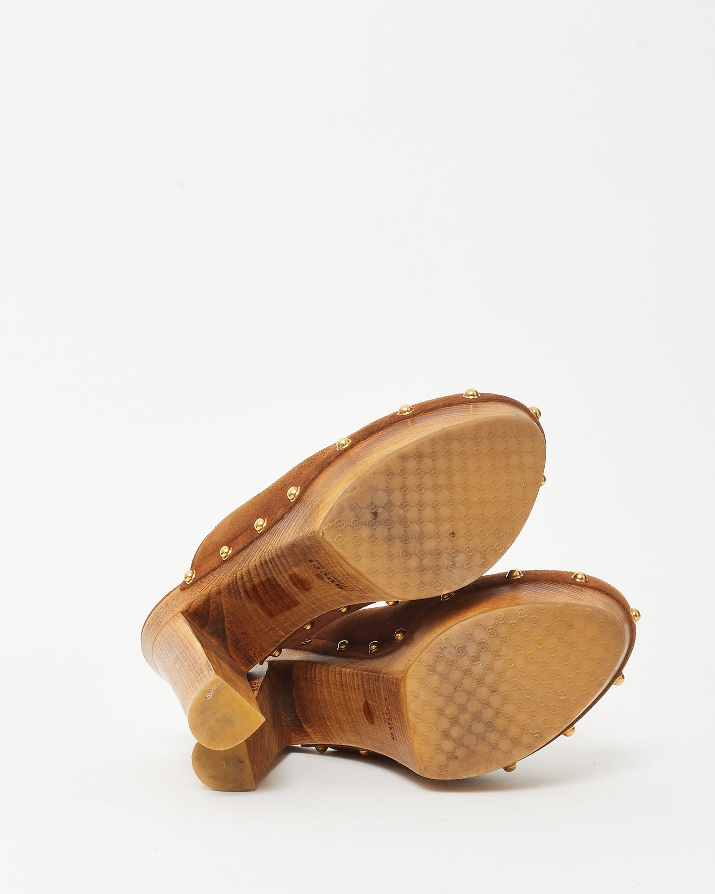 Gucci Tan Suede Studded Joplin Platform Clog Heels - 38