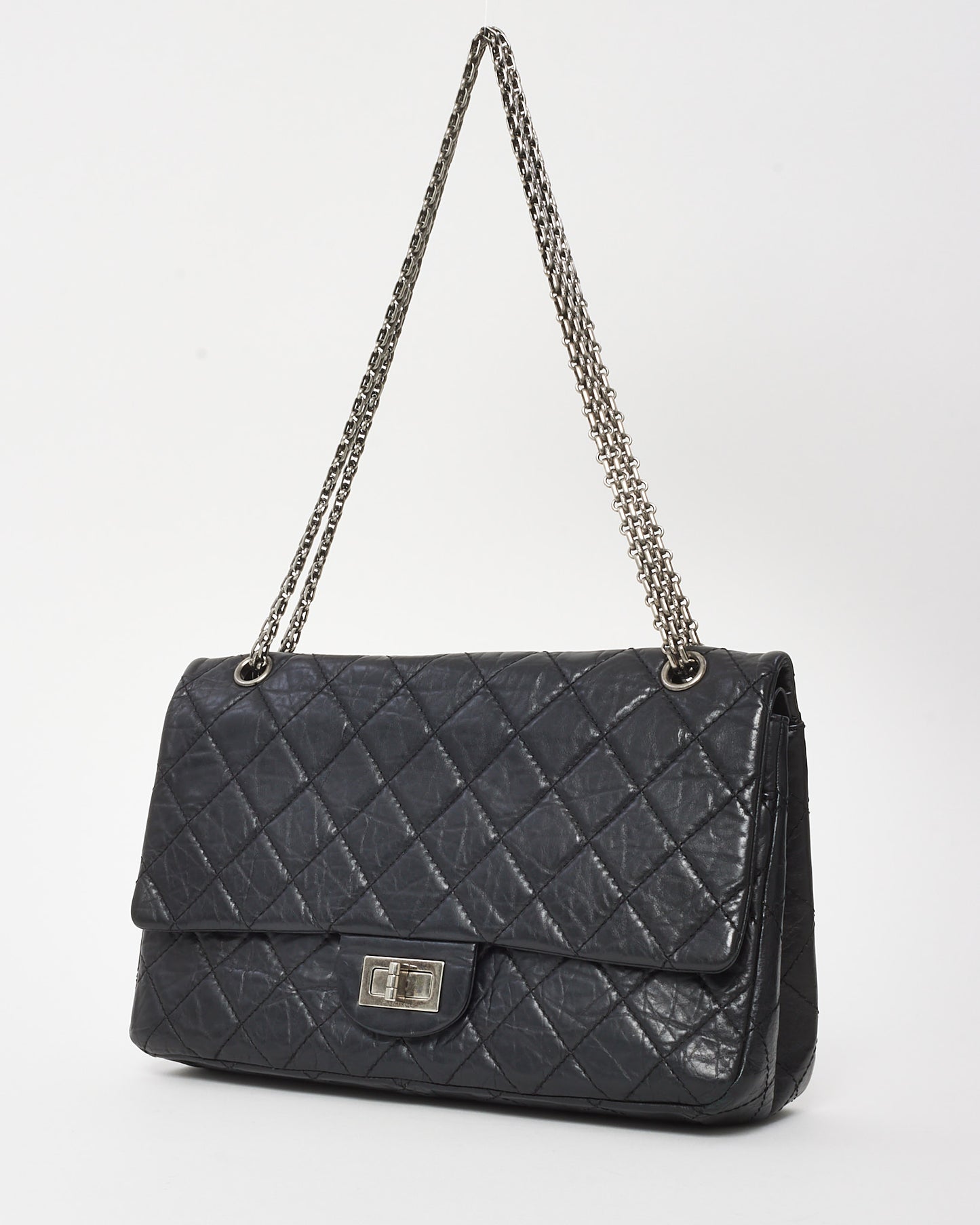 Chanel Black Aged Calfskin Quilted 2.55 Reissue 227 Double Flap Bag SHW