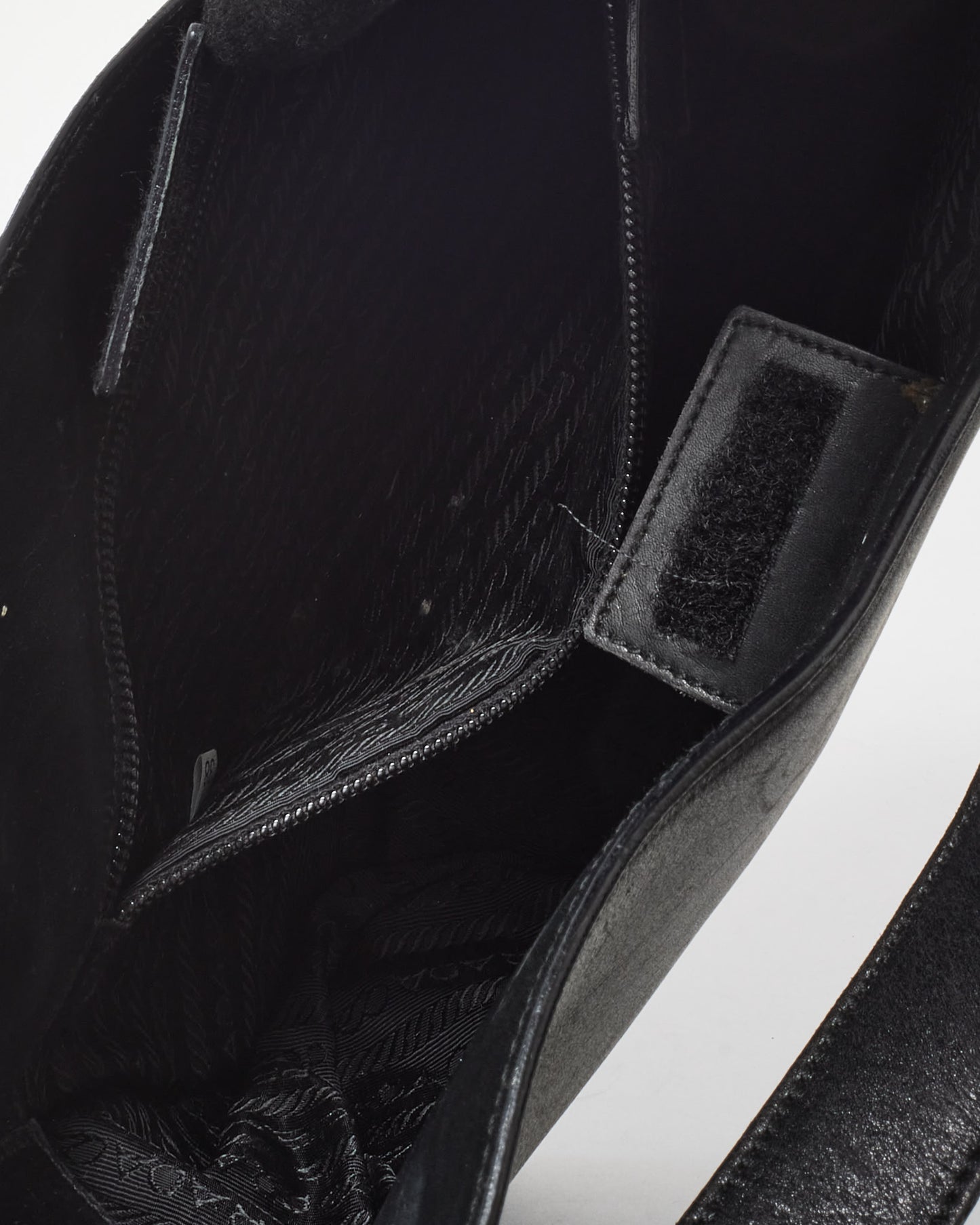 Prada Vintage Black Leather Logo Asymmetrical Shoulder Bag