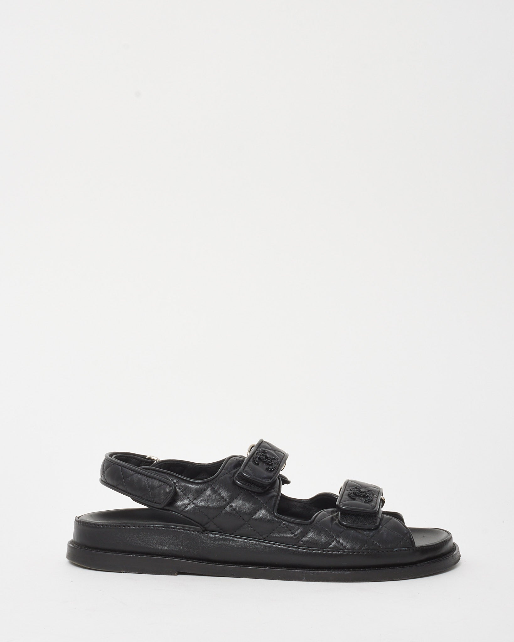 Buy Chanel So Black Lambskin Quilted Velcro CC Logo Dad Sandals