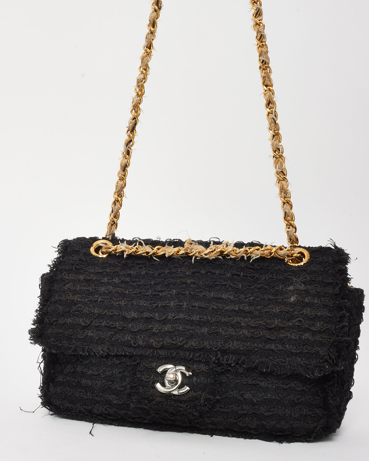 Chanel Black Tweed Medium Classic Single Flap Bag GHW