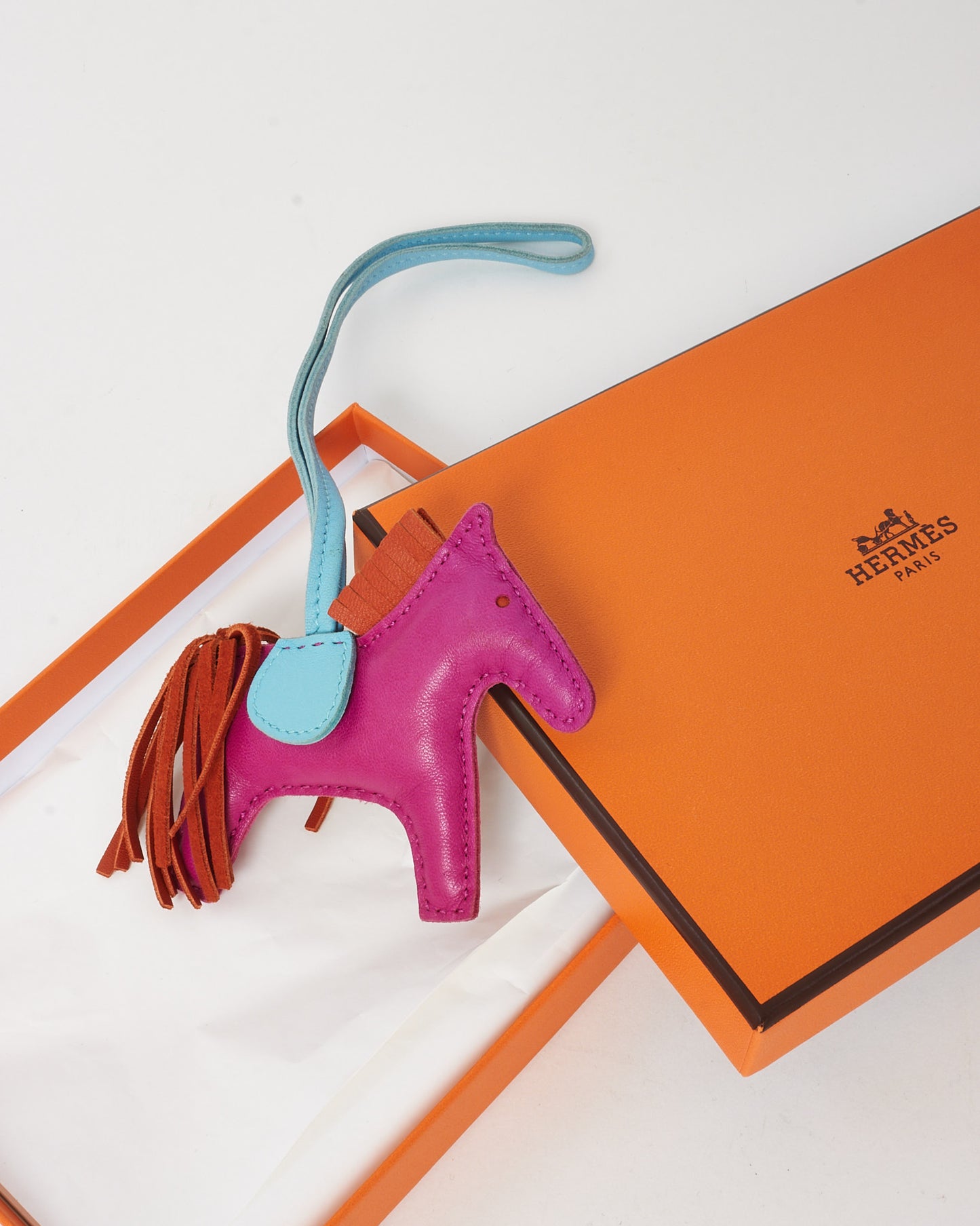 Hermès Rose Poupre/Blue Celeste/ Cornaline Milo Lambskin Grigri Rodeo Bag Charm PM