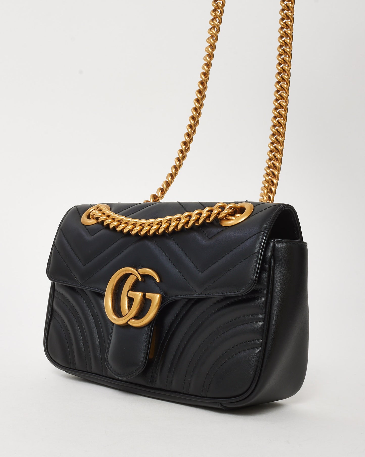 Gucci Black Matelassé Leather Small GG Marmont Shoulder Bag