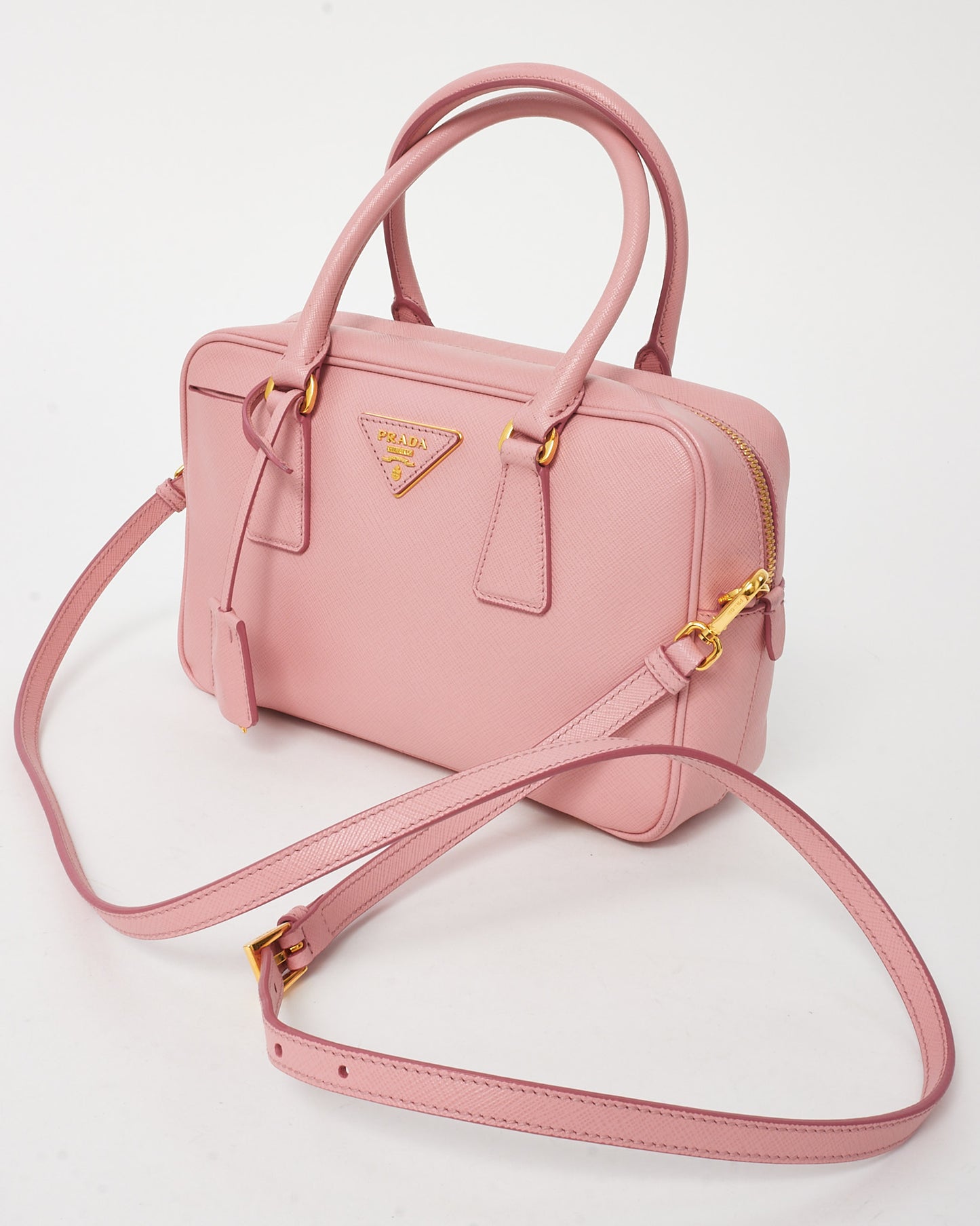 Prada Pink Saffiano Leather Bauletto Convertible Satchel Bag