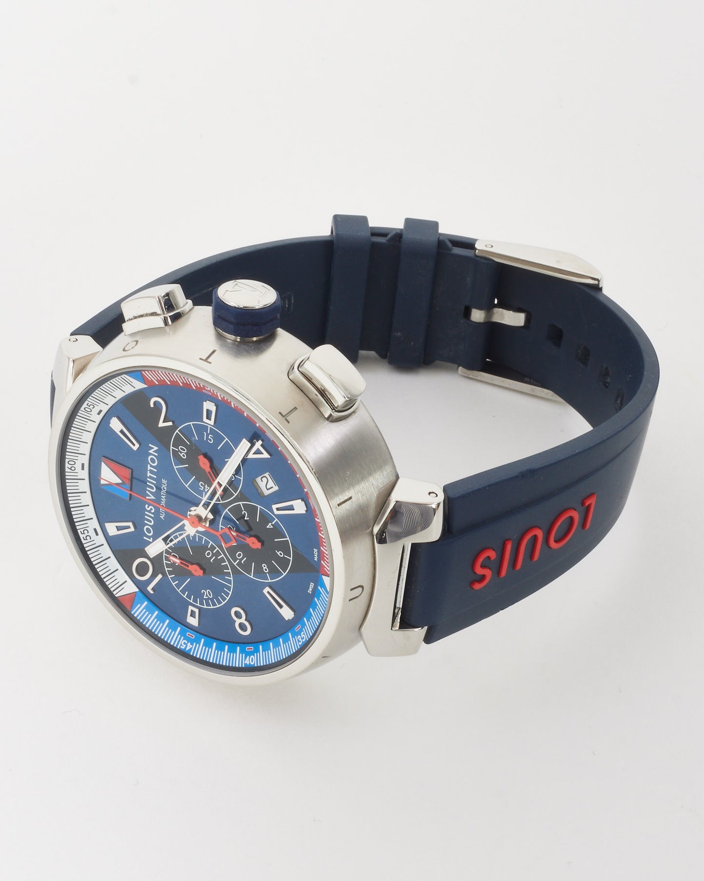 Louis Vuitton Blue Tambour Regatta Chronograph Q1A61 Automatic Men's Watch 46mm with 4 Interchangeable Bands