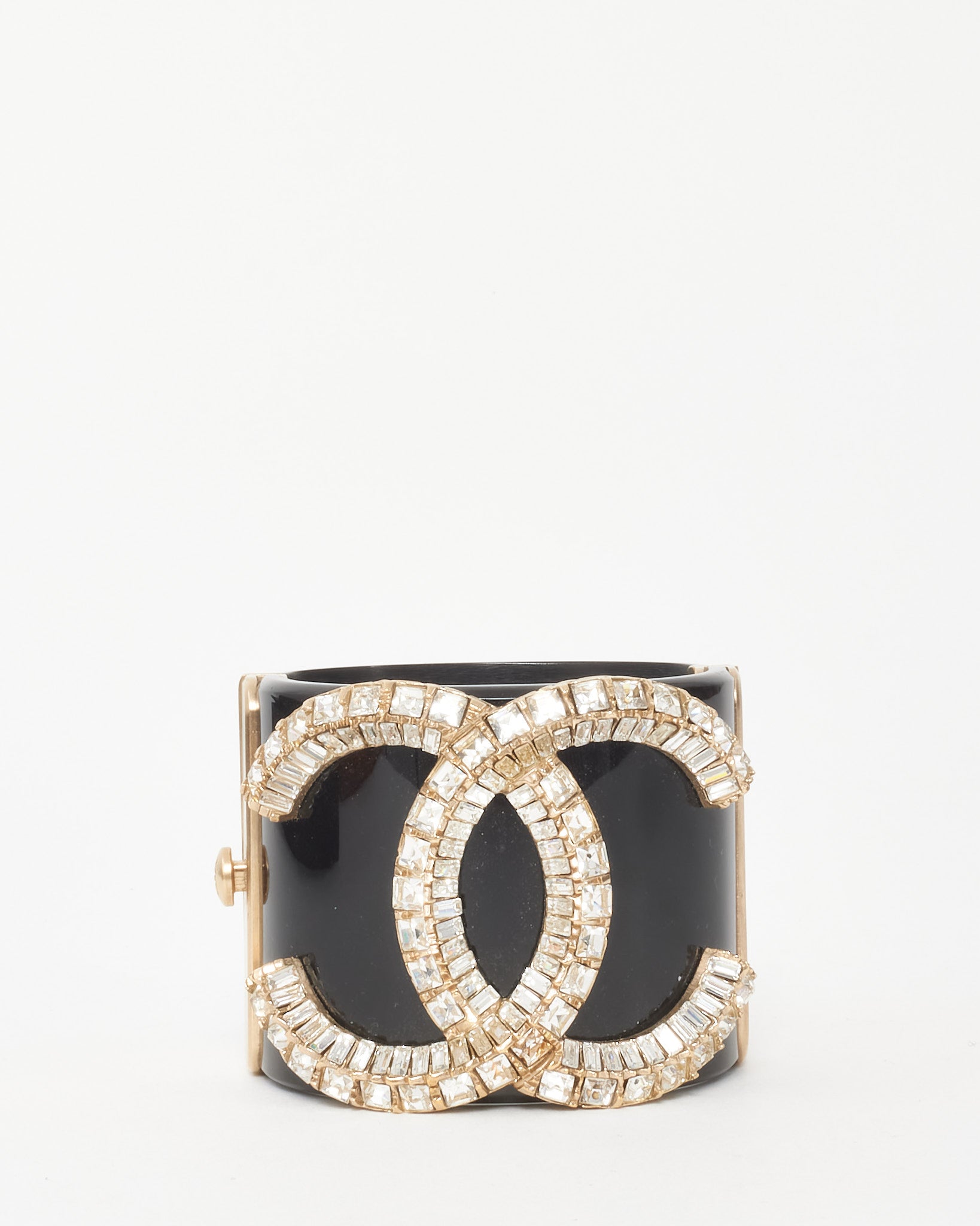 Buy Chanel Black Resin Crystal Stras CC Logo Cuff Bracelet