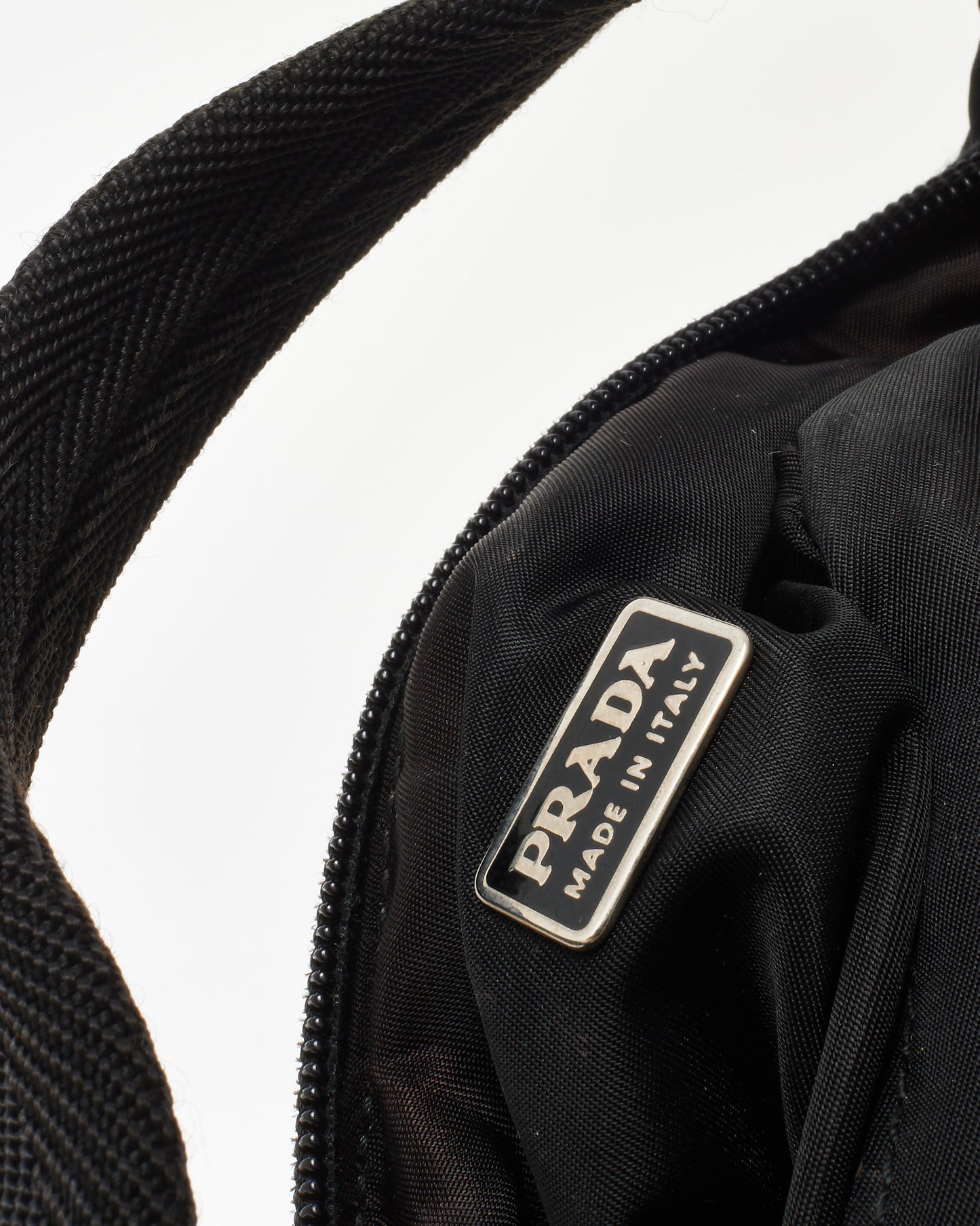 Prada Black Nylon Logo Mini Hobo Bag