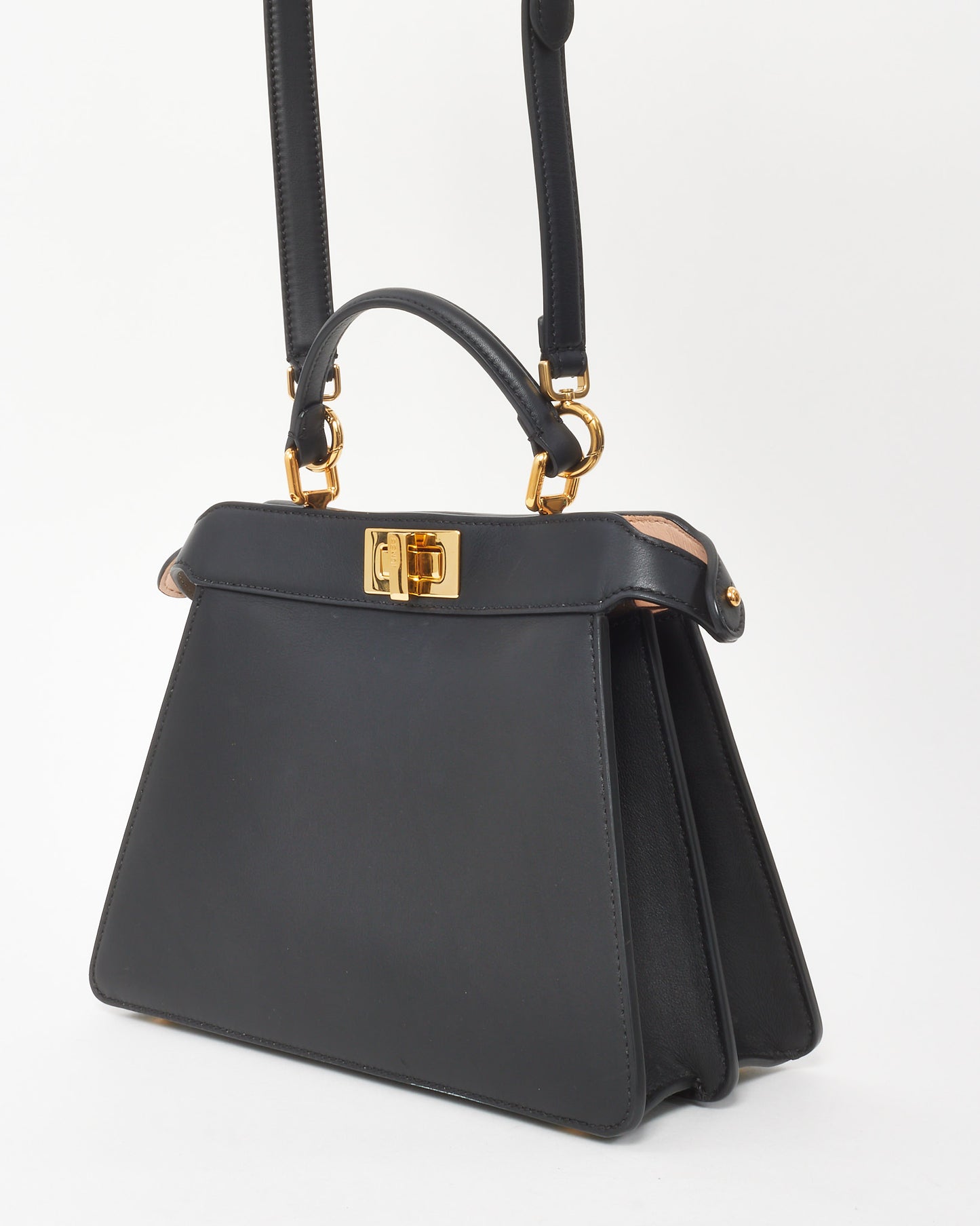 Fendi Black Leather Small Peekaboo ISeeU Bag with Strap