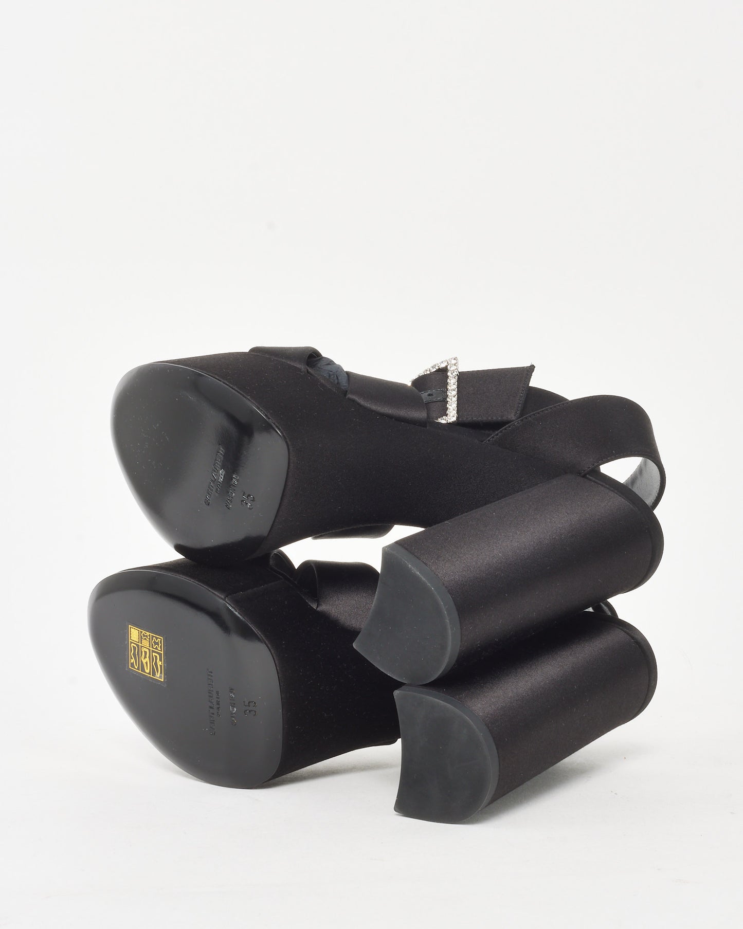 Saint Laurent Black Satin Crepe Bianca Platform Sandals - 35