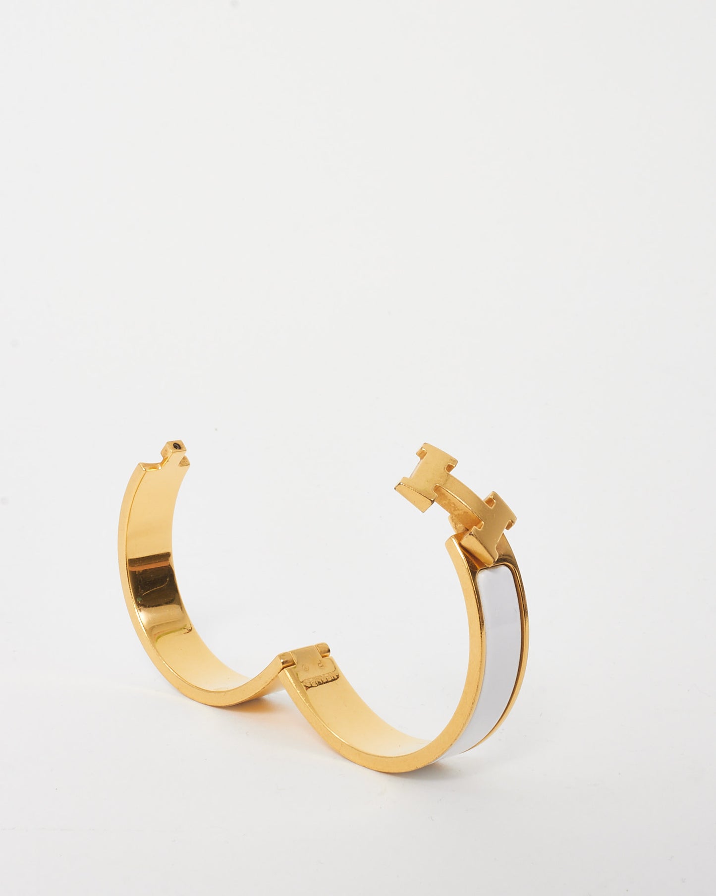 Hermès Gold and White Enamel H Clic Clac Bracelet - PM