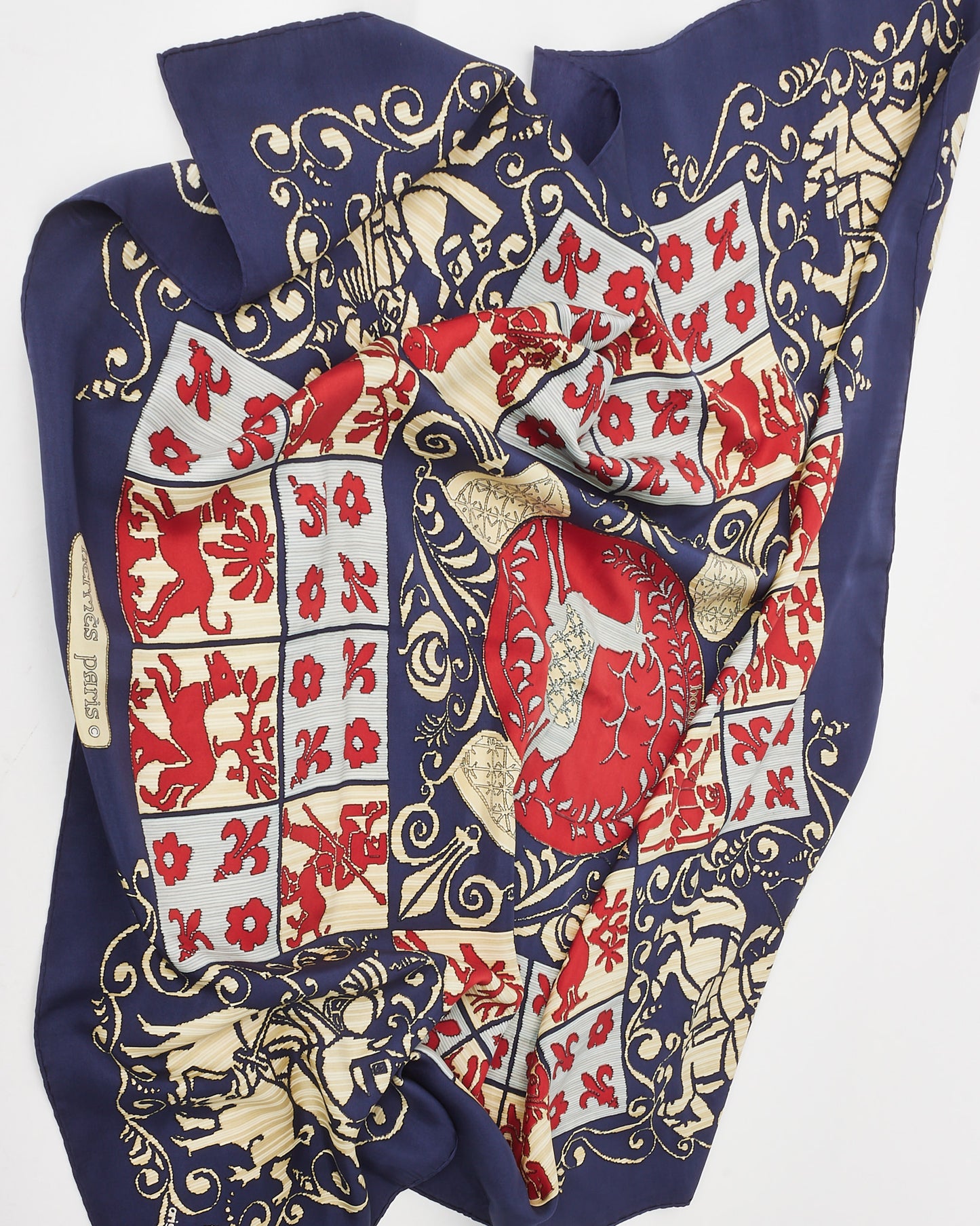 Hermès Vintage Navy/Red/White Multi "Hourvari" Silk Scarf