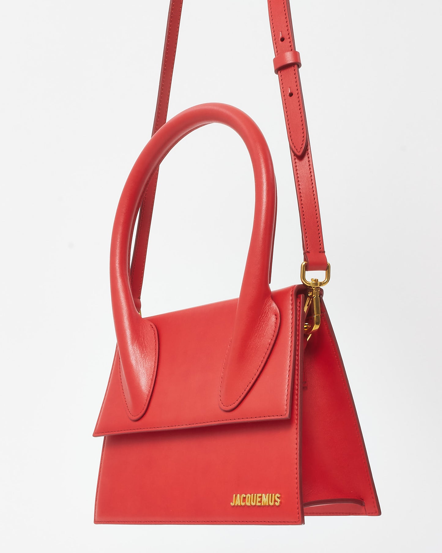 Jacquemus Red Leather "Le Grand Chiquito" Bag w/ Strap